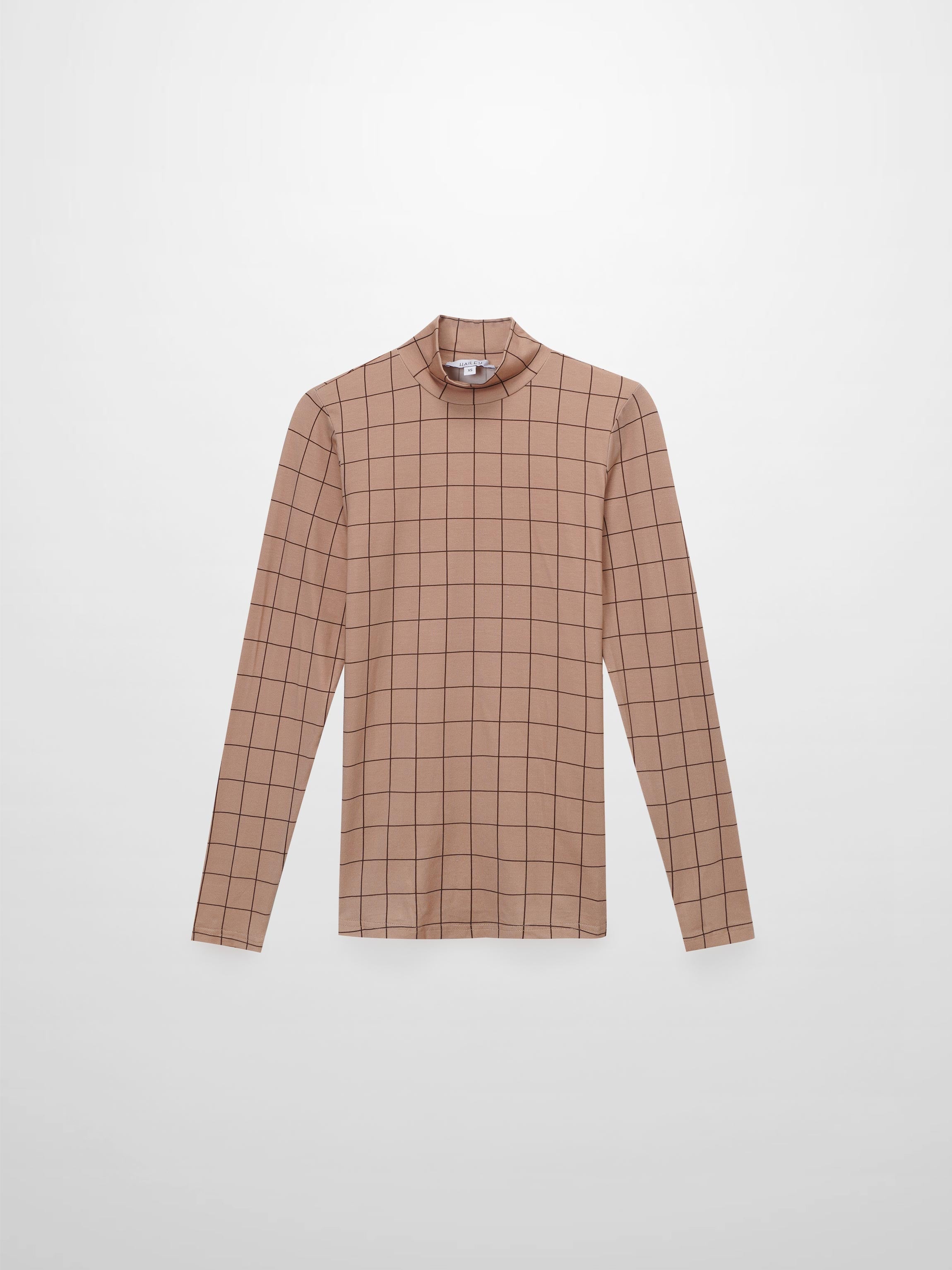 Printed Modal Turtleneck-Brown Windowpane