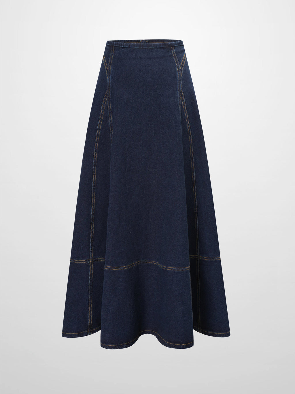Seamed Full Circle Denim Skirt-Blue