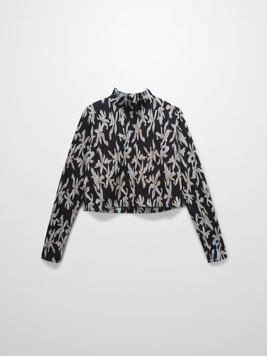 Boxy Mock Neck Top-Blue Floral