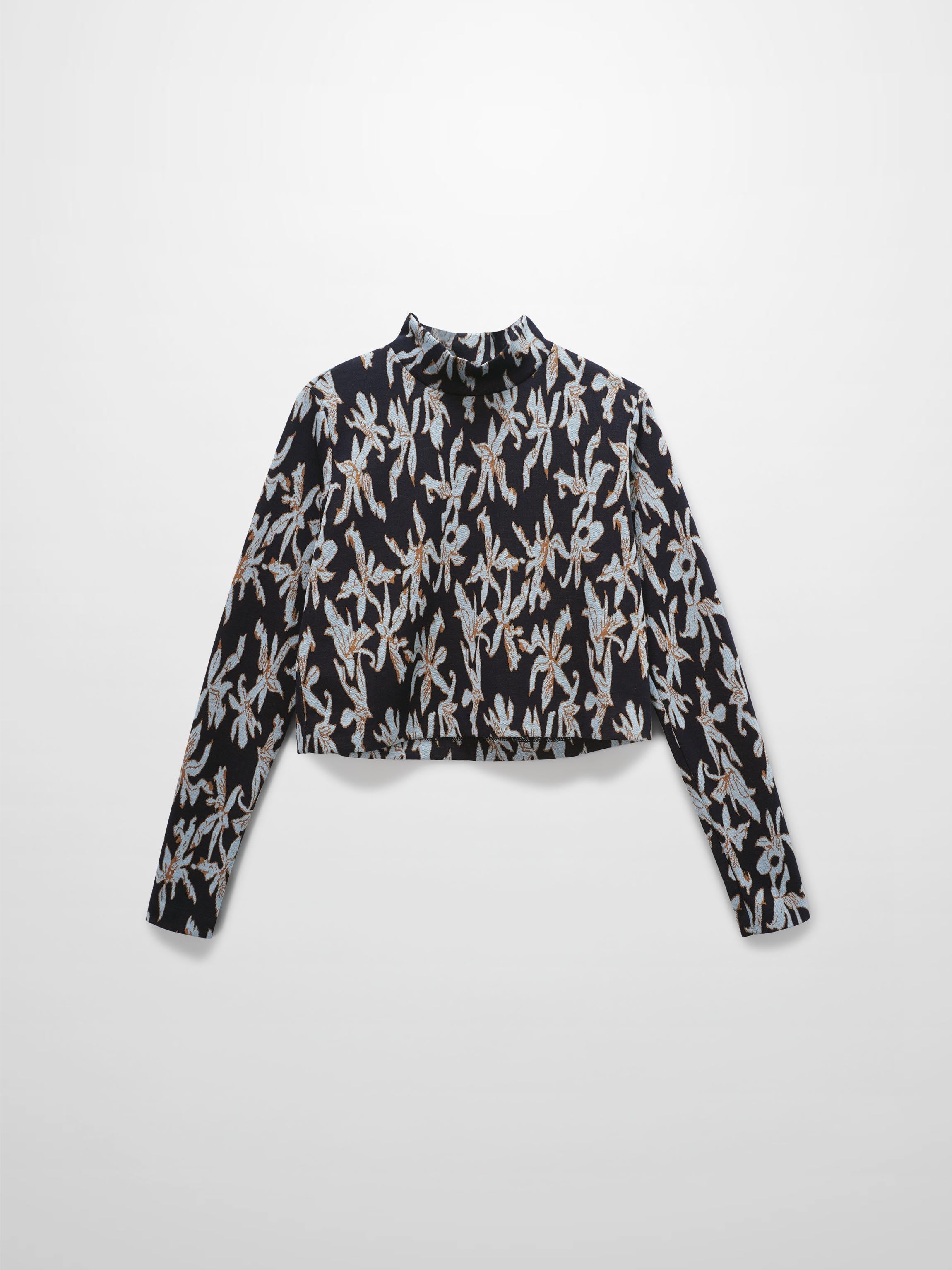 Boxy Mock Neck Top-Blue Floral