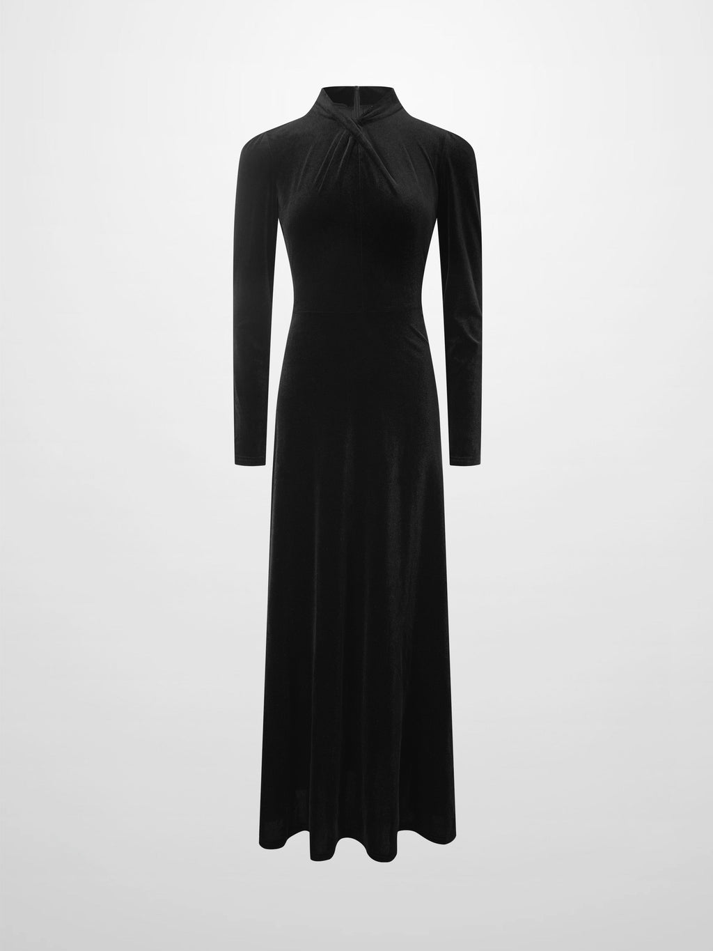 Velour Front Knot Maxi Dress-Black