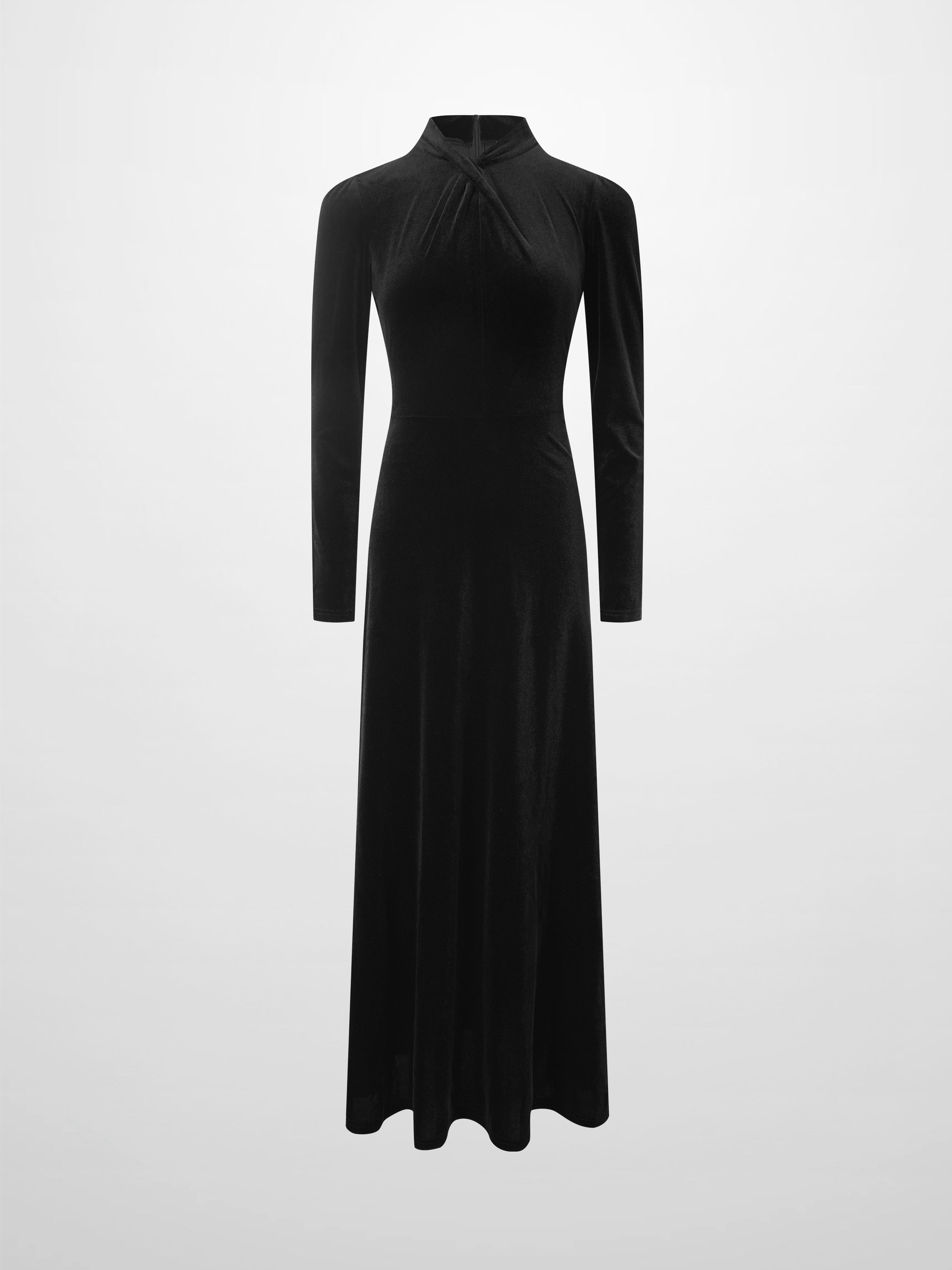 Velour Front Knot Maxi Dress-Black