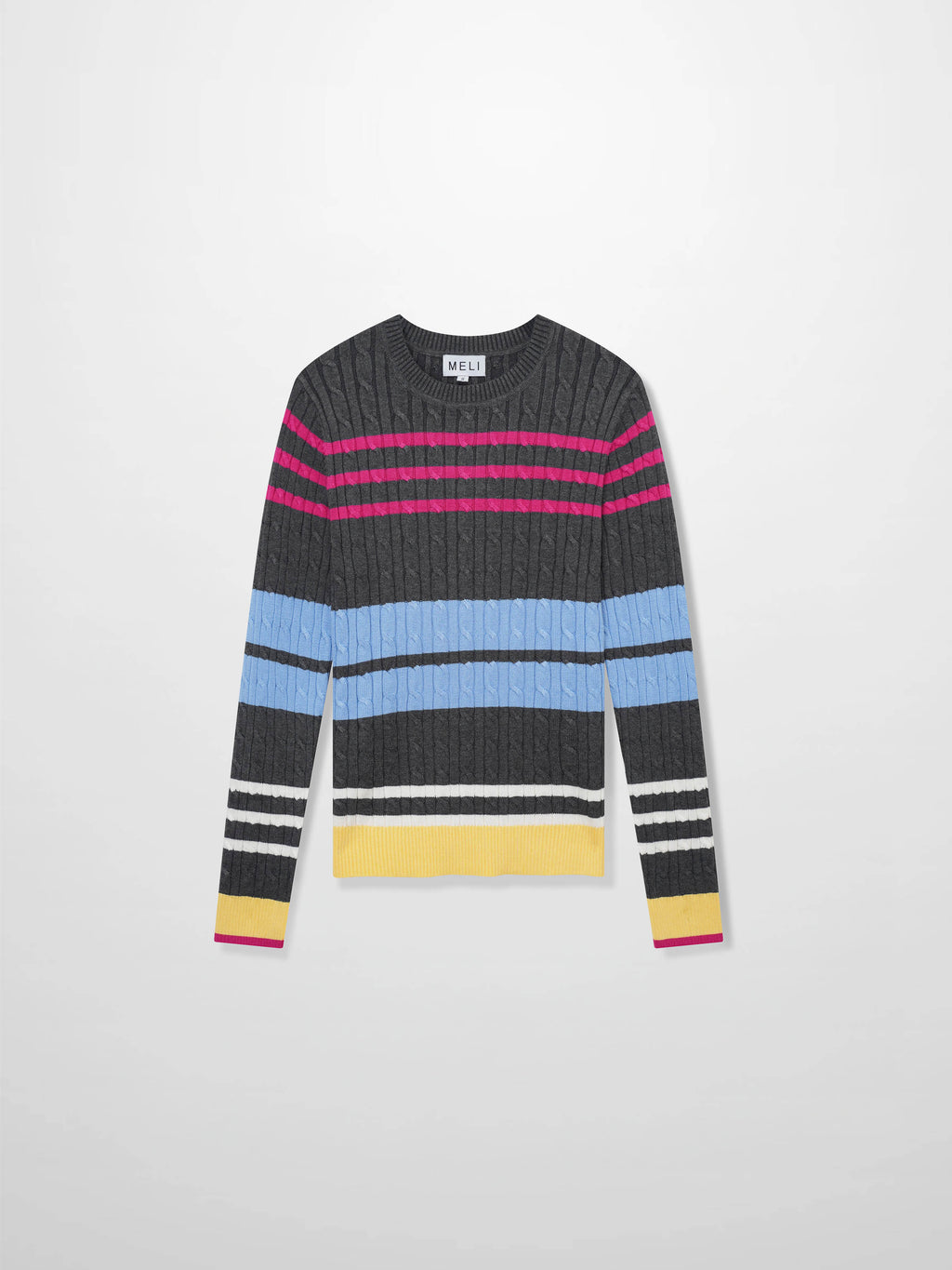 Striped Cable Sweater-Grey Stripe