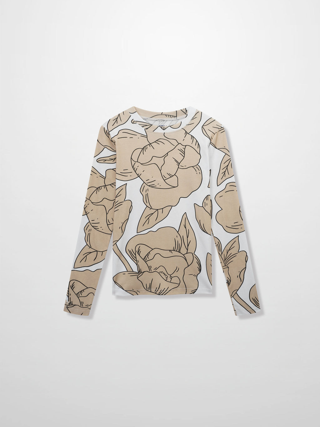 Basic Printed T-shirt-Oversized Tan Floral