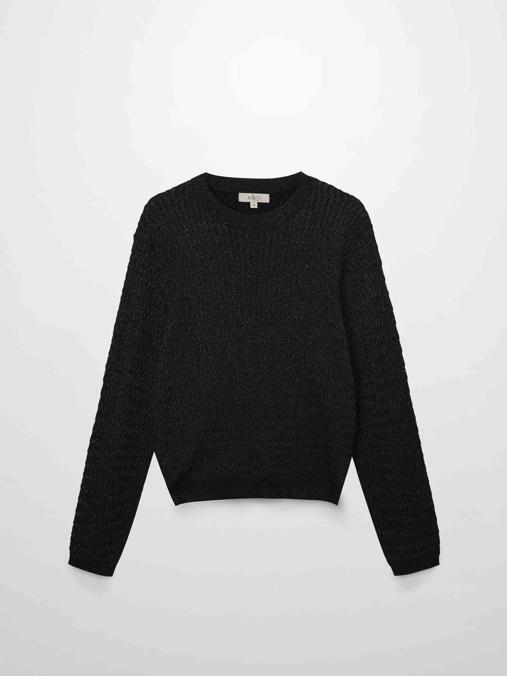 Textured Lurex Crew Sweater-Black