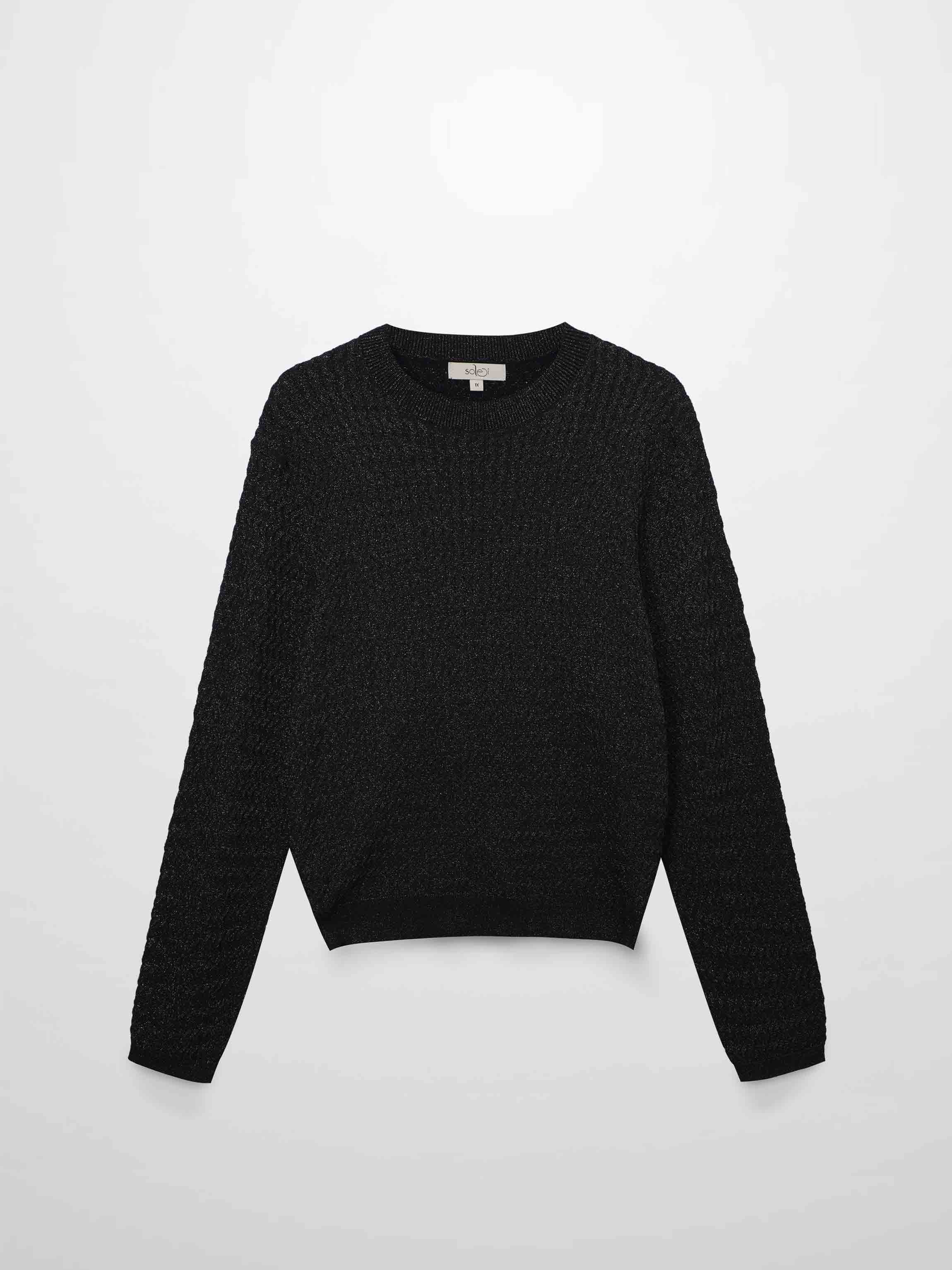 Textured Lurex Crew Sweater-Black