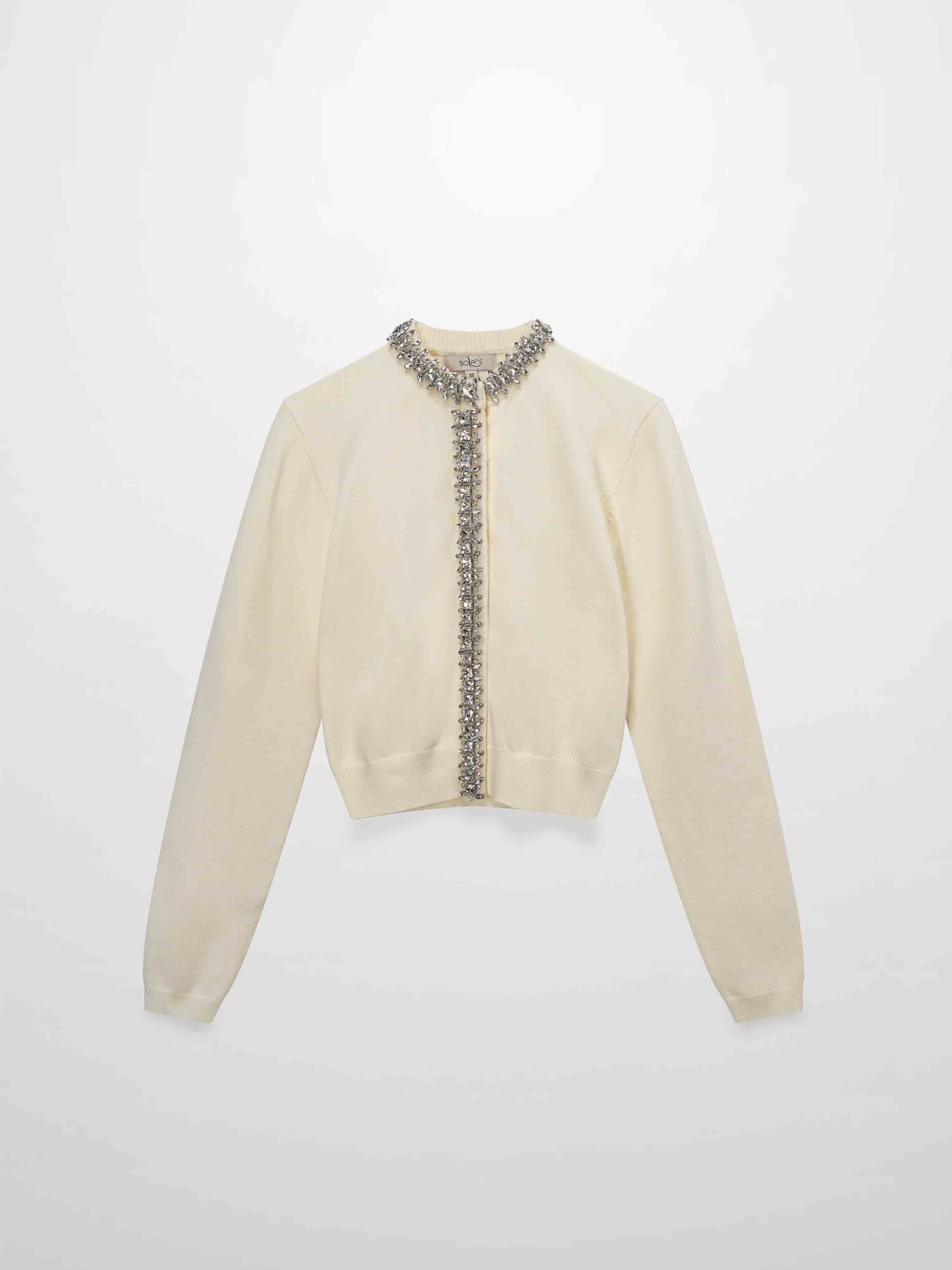 Embellished Cardigan Sweater-Cream