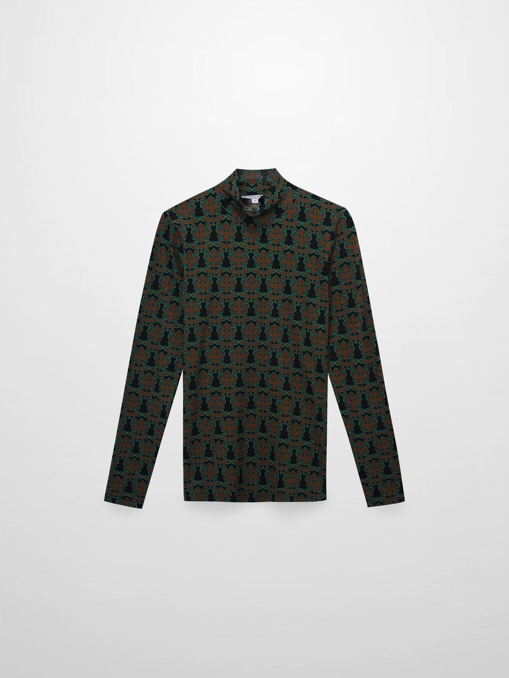Printed Modal Turtleneck-Green/Brown Clover