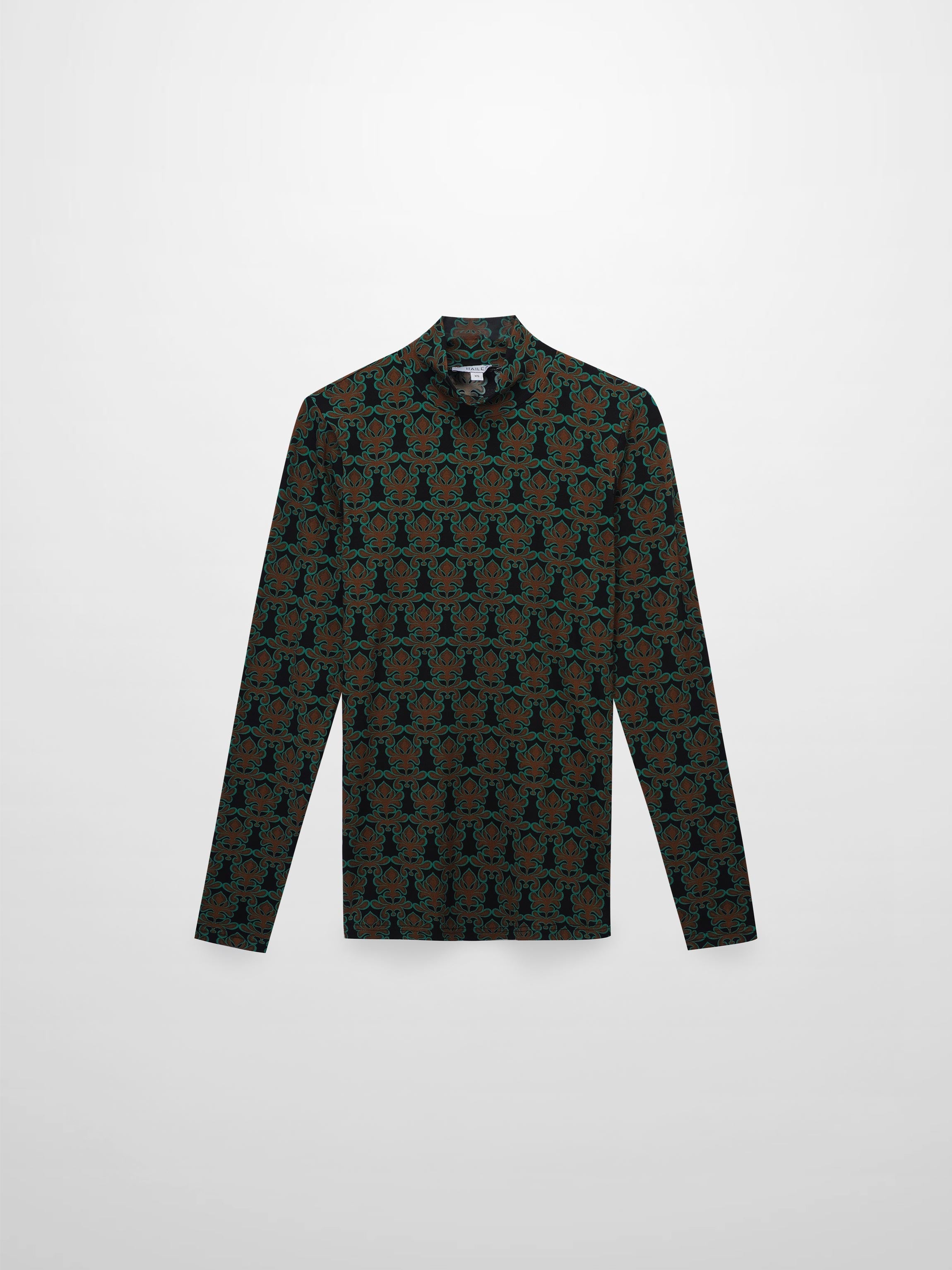 Printed Modal Turtleneck-Green/Brown Clover