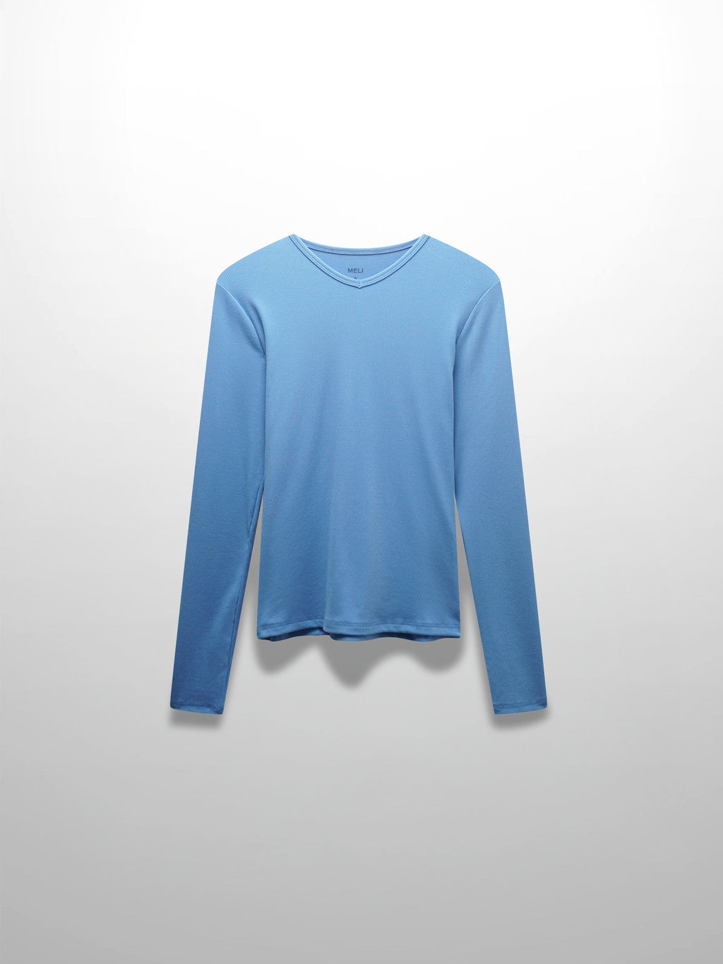 RIBBED HIGH V TEE LS-PERIWINKLE BLUE