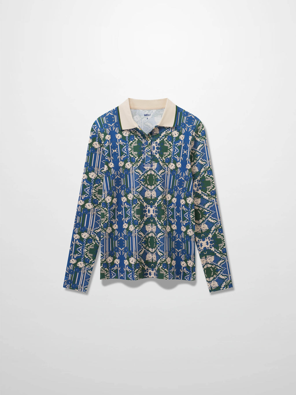 Printed Collar Snap Tee-Carpet of Roses