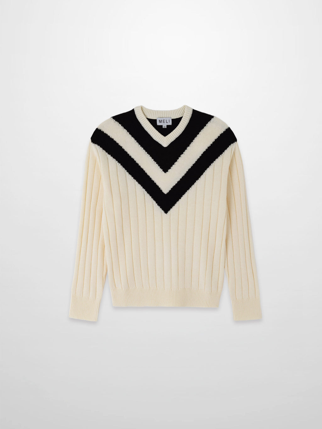 V Neck Stripe Sweater-Cream/Black