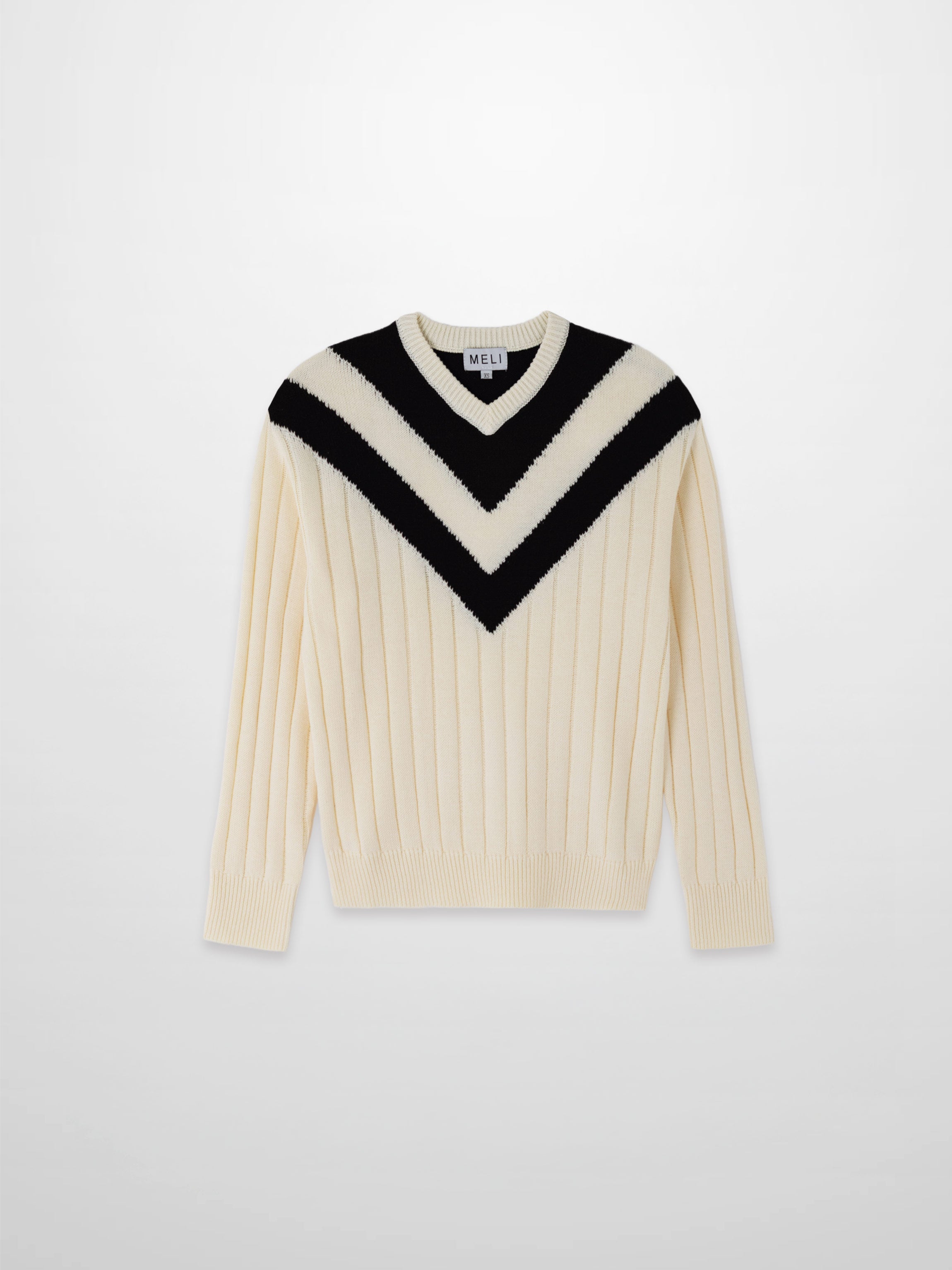 V Neck Stripe Sweater-Cream/Black