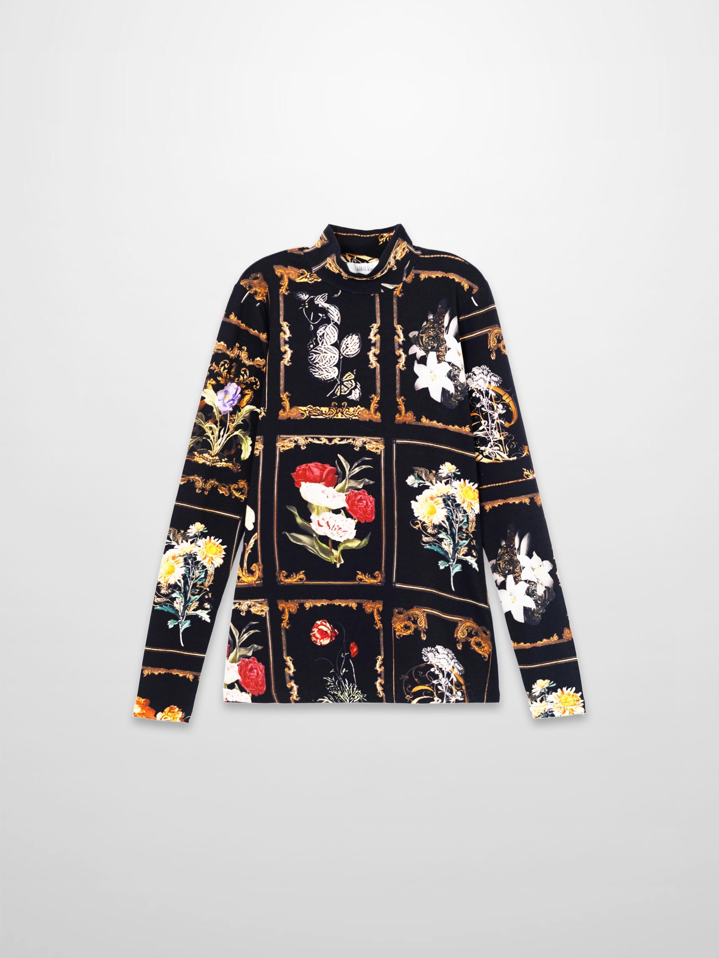 Printed Modal Turtleneck-Floral Portrait