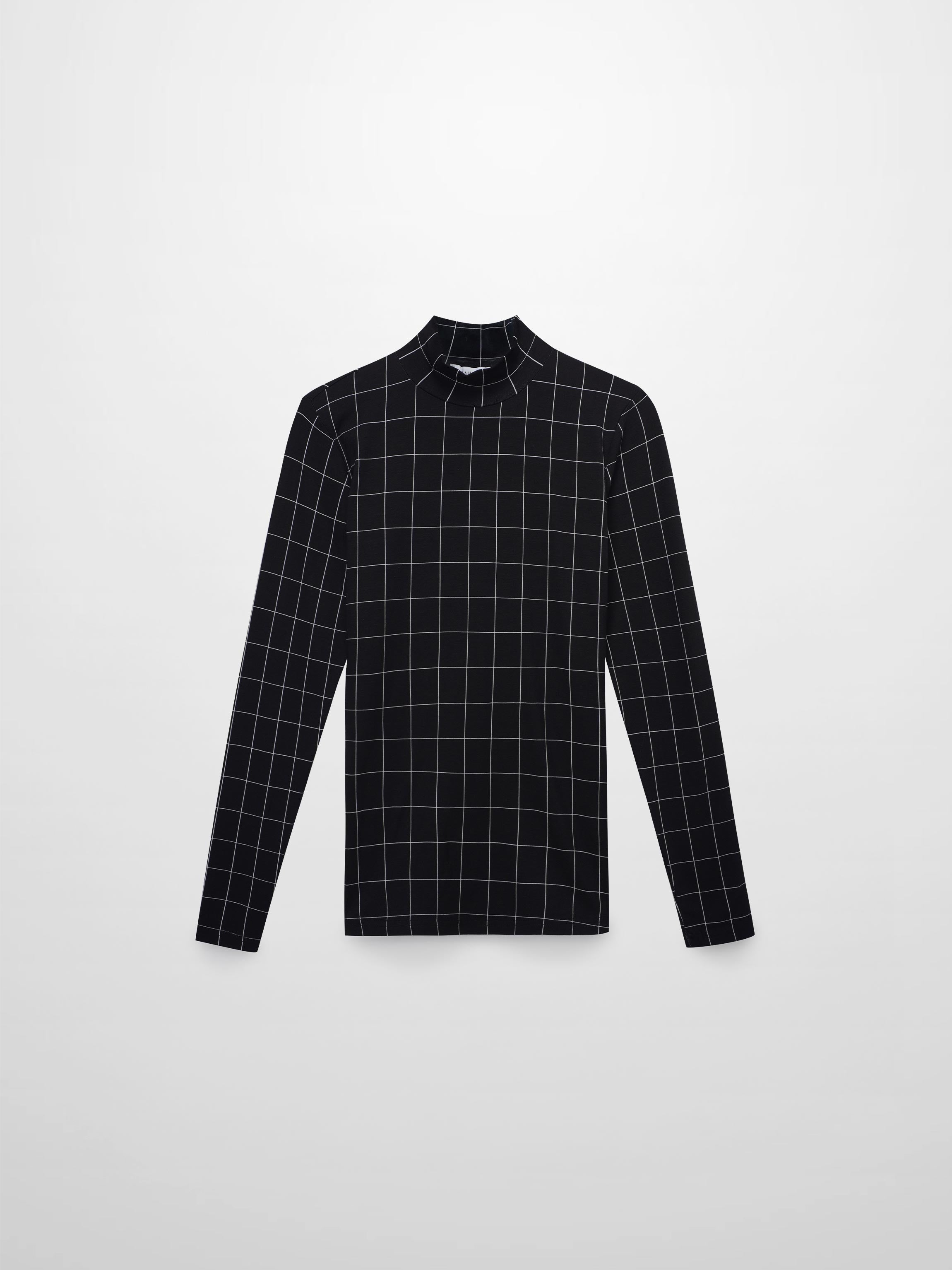 Printed Modal Turtleneck-Black Windowpane