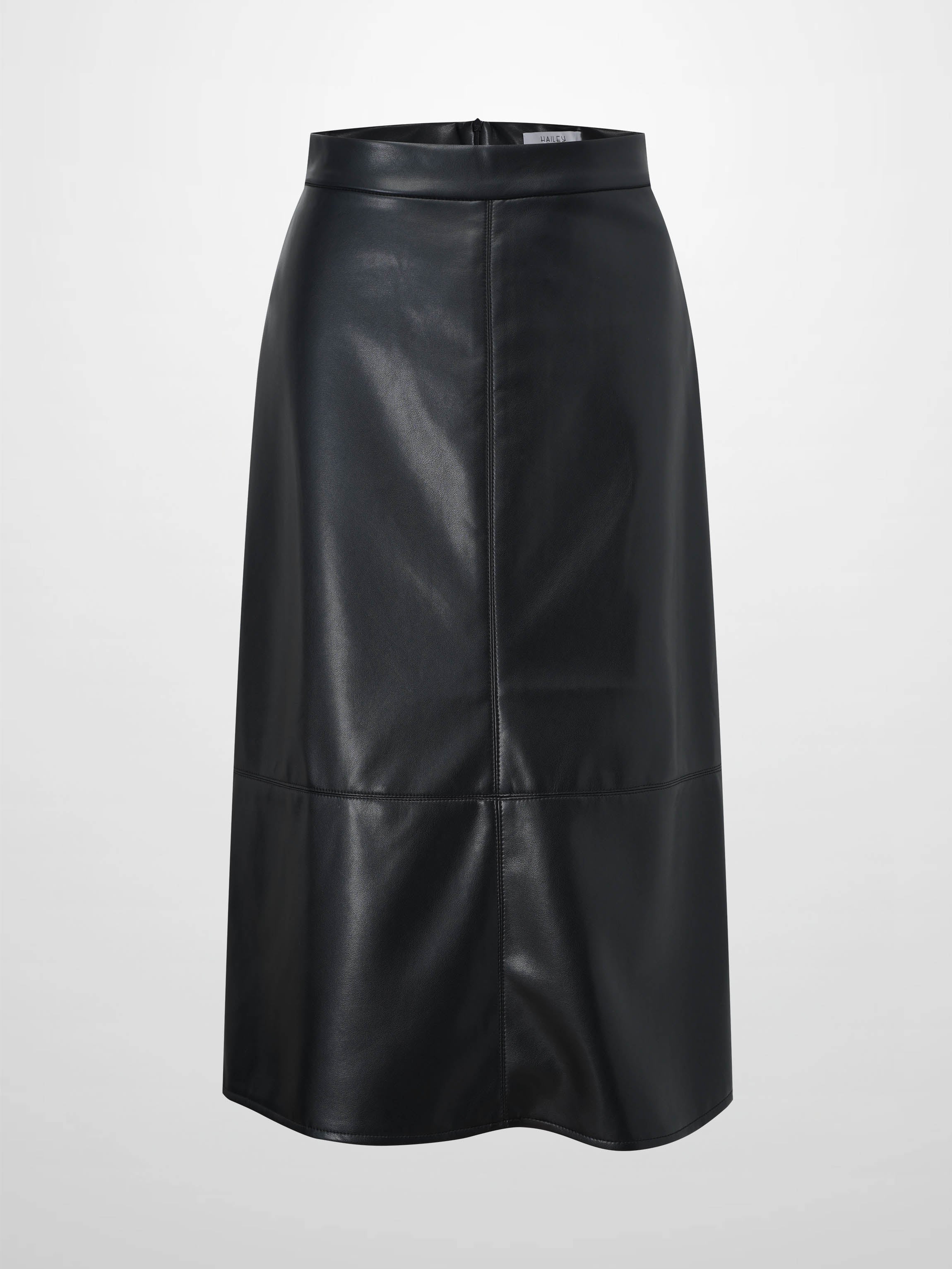 Short A-Line Seamed Faux Leather Skirt-Black