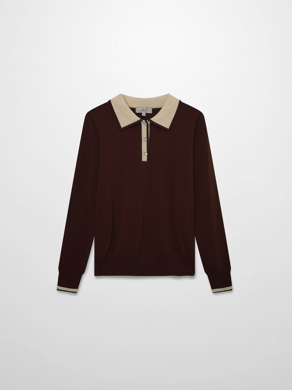 Jewel Button Collar Sweater-Brown/Tan