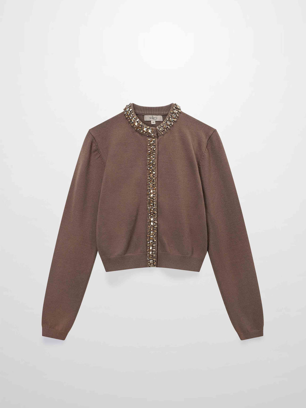 Embellished Cardigan Sweater-Mocha Mousse