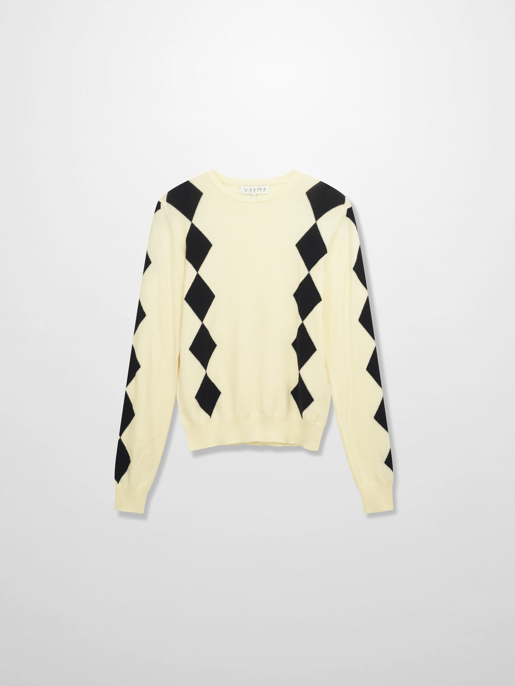 Printed Sweater-Cream with Black Diamond Design