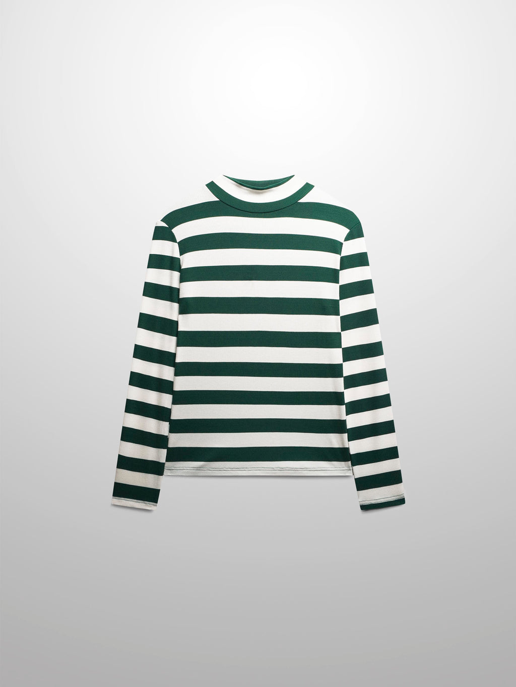 Striped Ribbed Turtleneck-Emerald/Cream