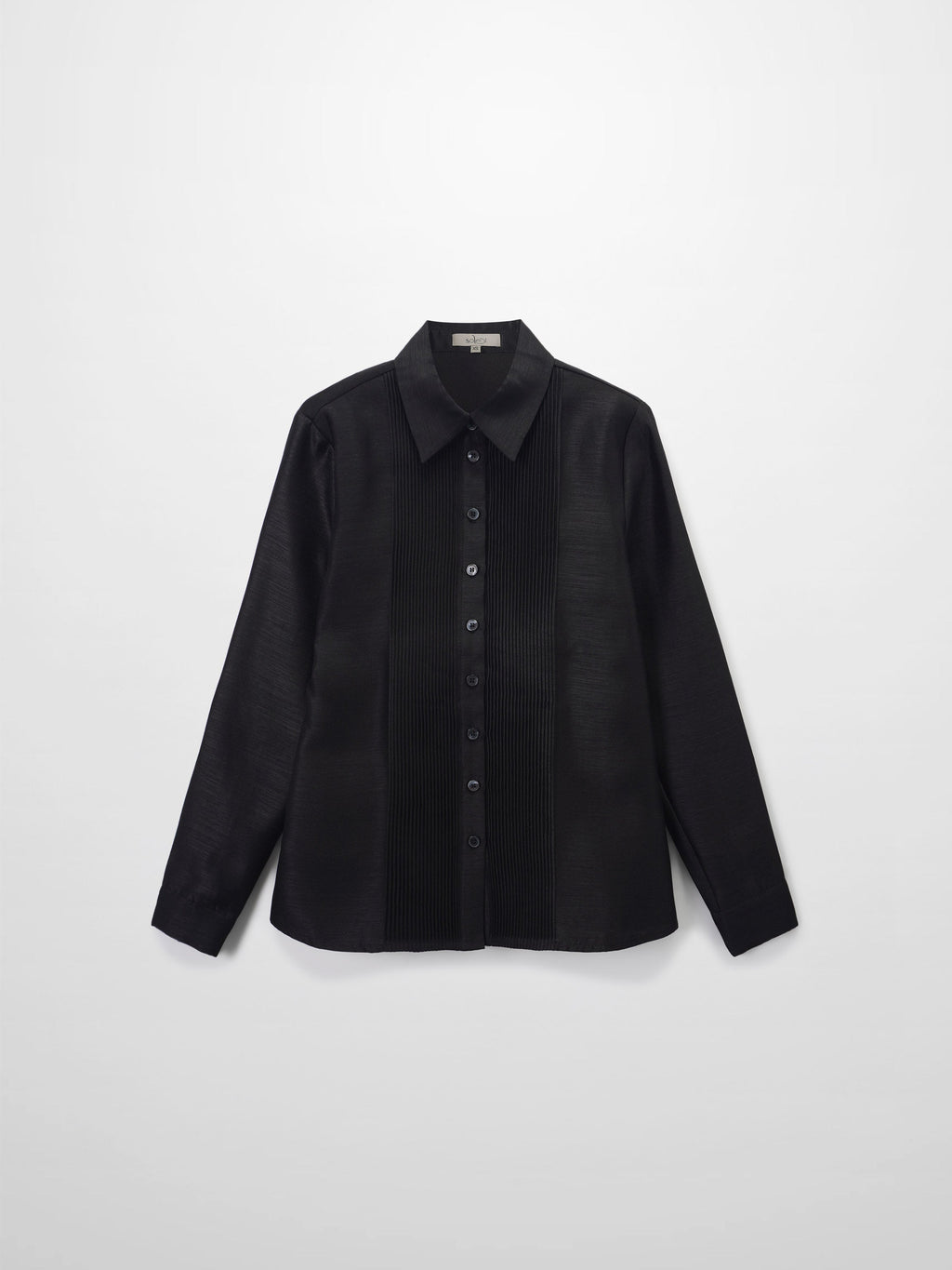 Pintuck Button Down Blouse-Black
