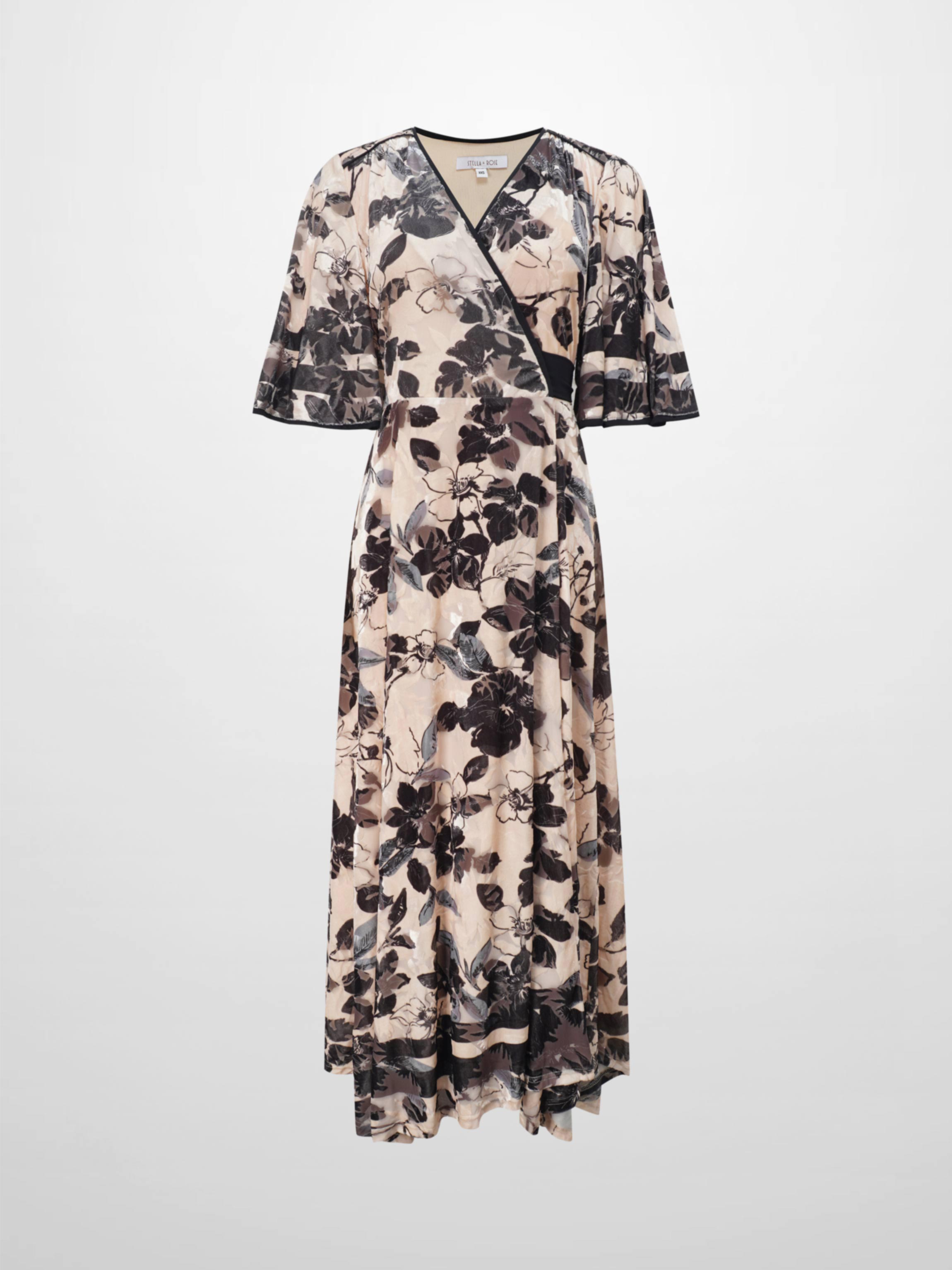 Flutter Sleeve Wrap Dress-Velvet Floral