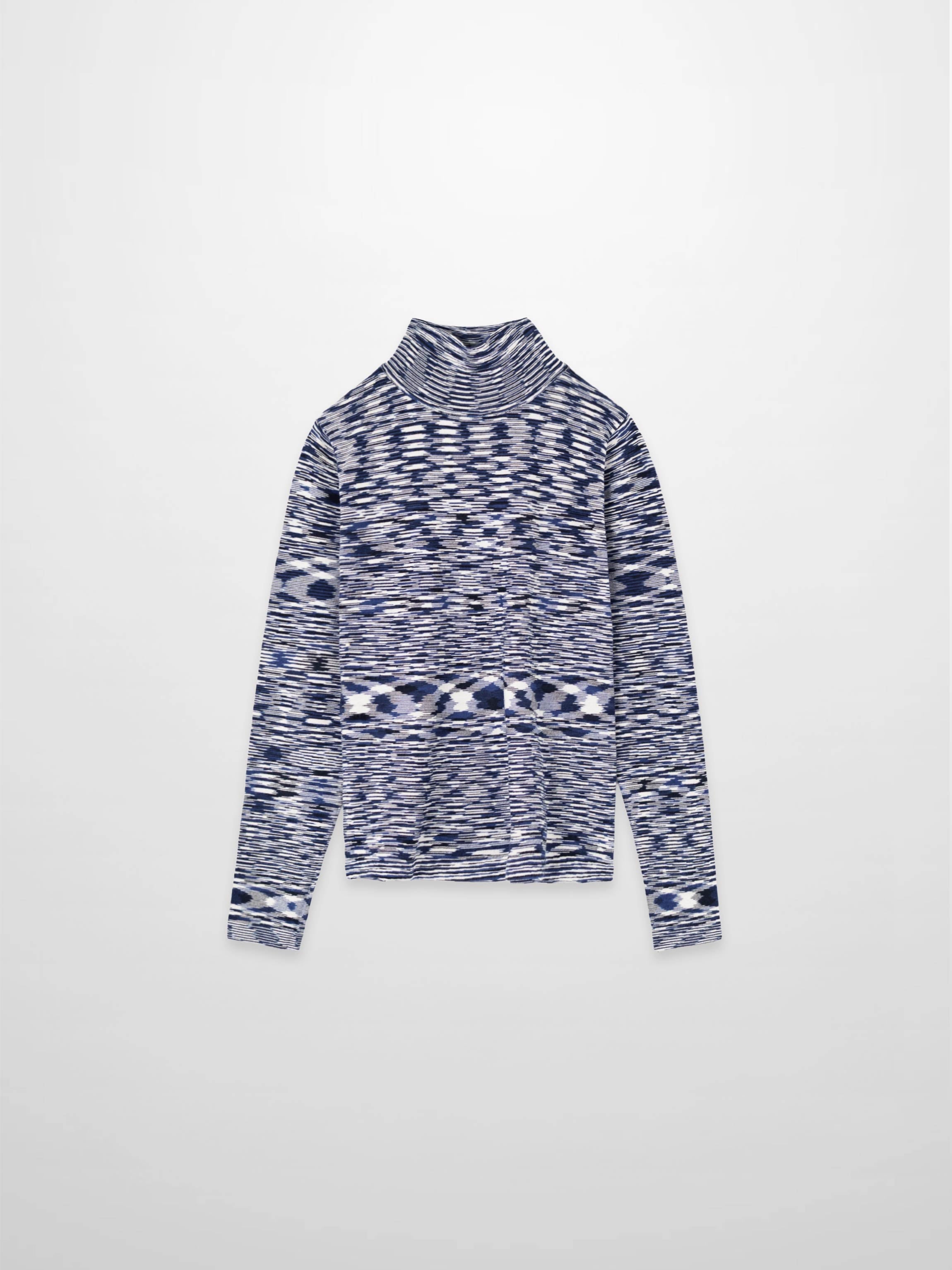 Abstract Stripe Knit Turtleneck-Navy