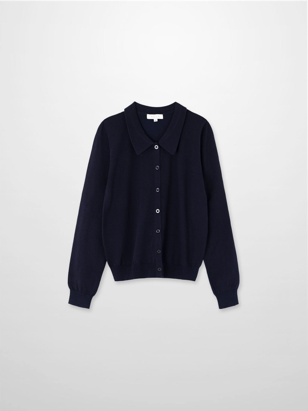 Wool Blend Collared Cardigan-Navy