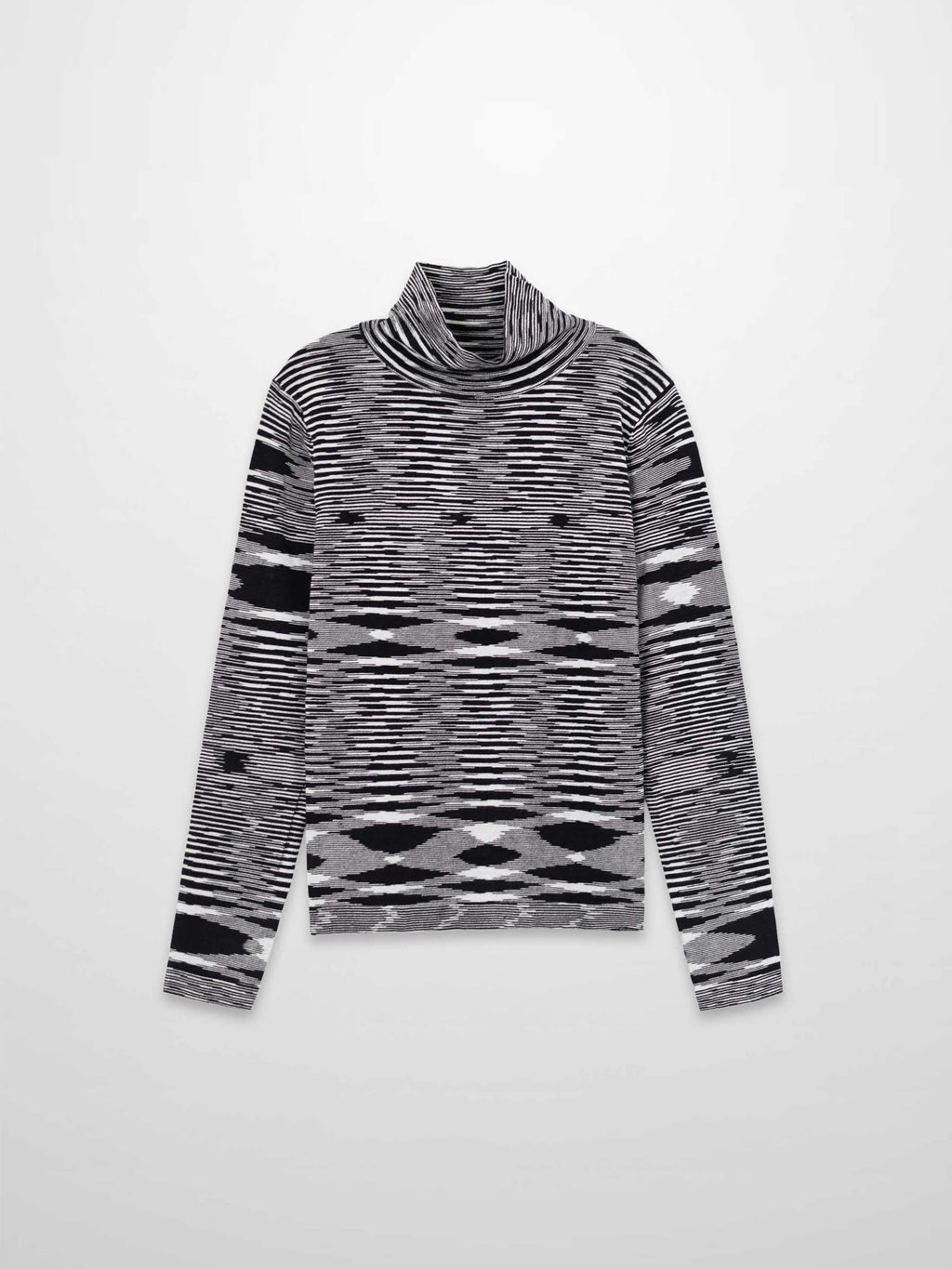 Abstract Stripe Knit Turtleneck-Black