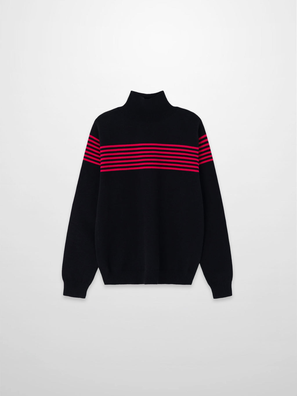 Thin Stripe Turtleneck  Sweater-Black/Hot Pink