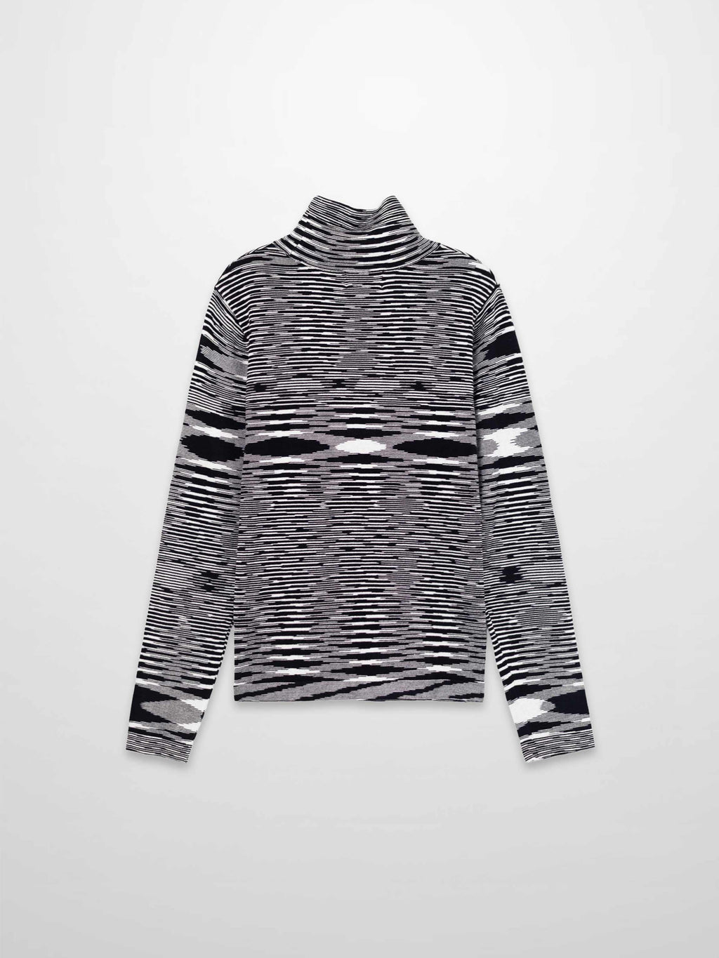 Abstract Stripe Knit Turtleneck-Black