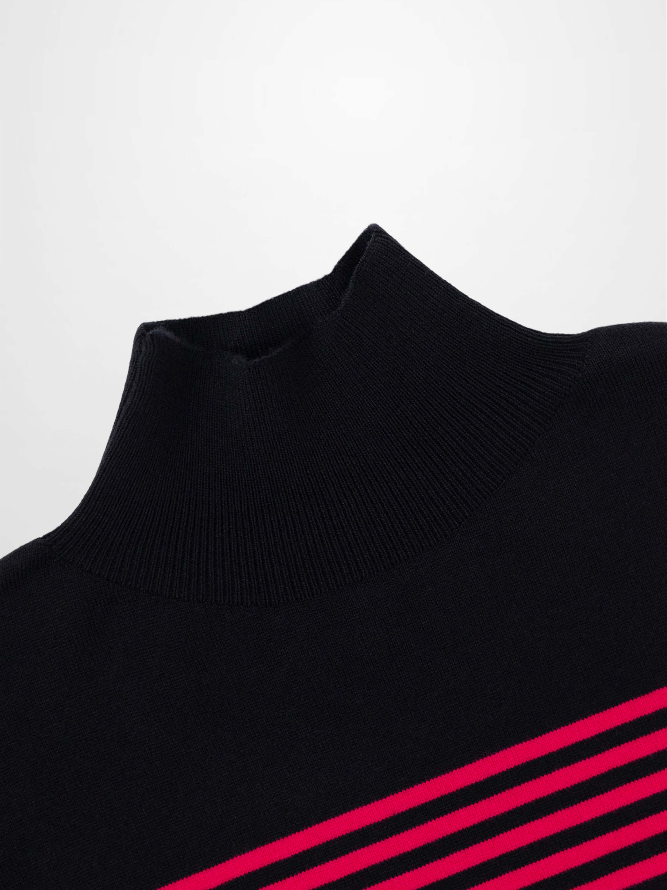 Thin Stripe Turtleneck  Sweater-Black/Hot Pink