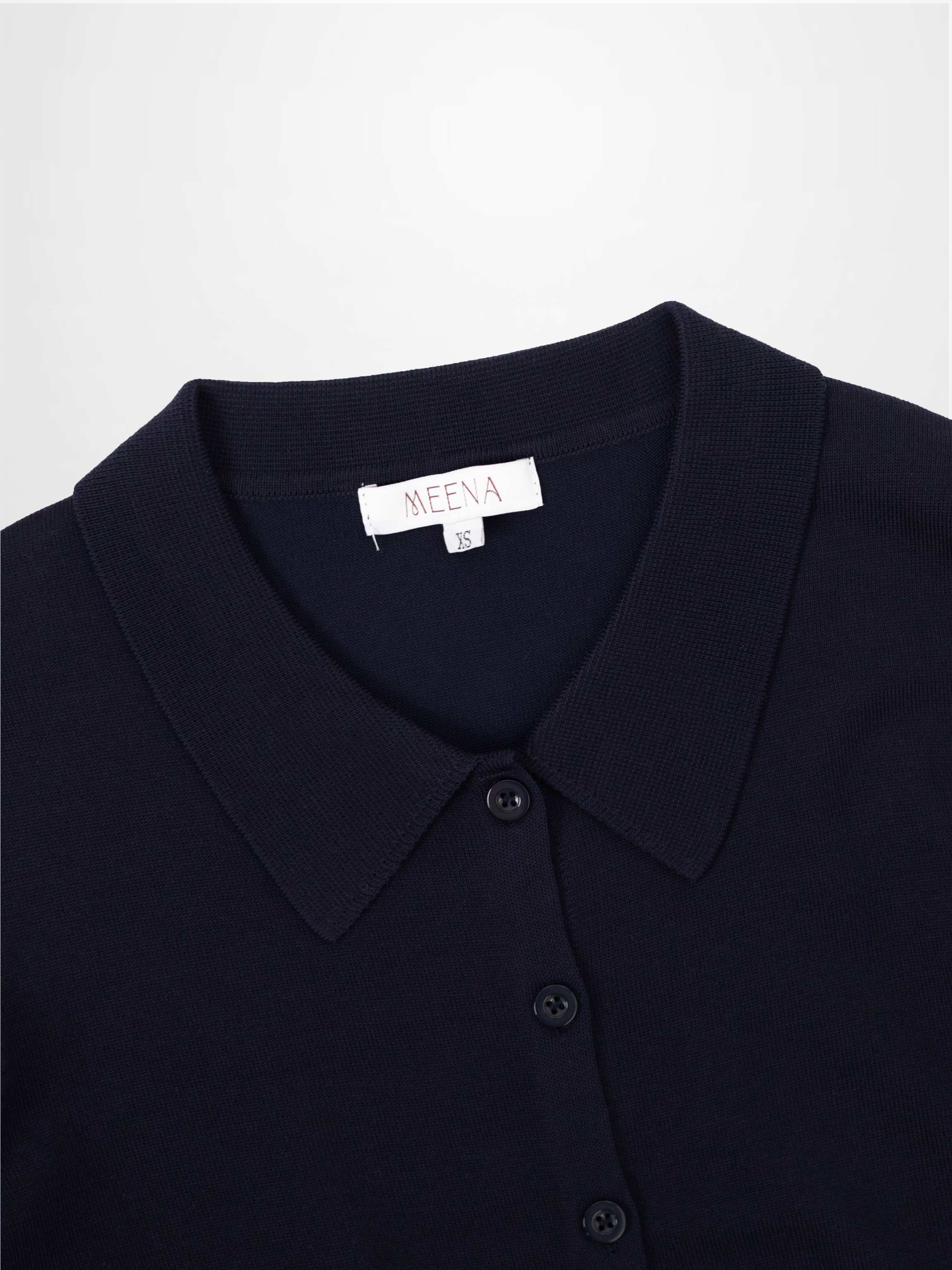 Wool Blend Collared Cardigan-Navy
