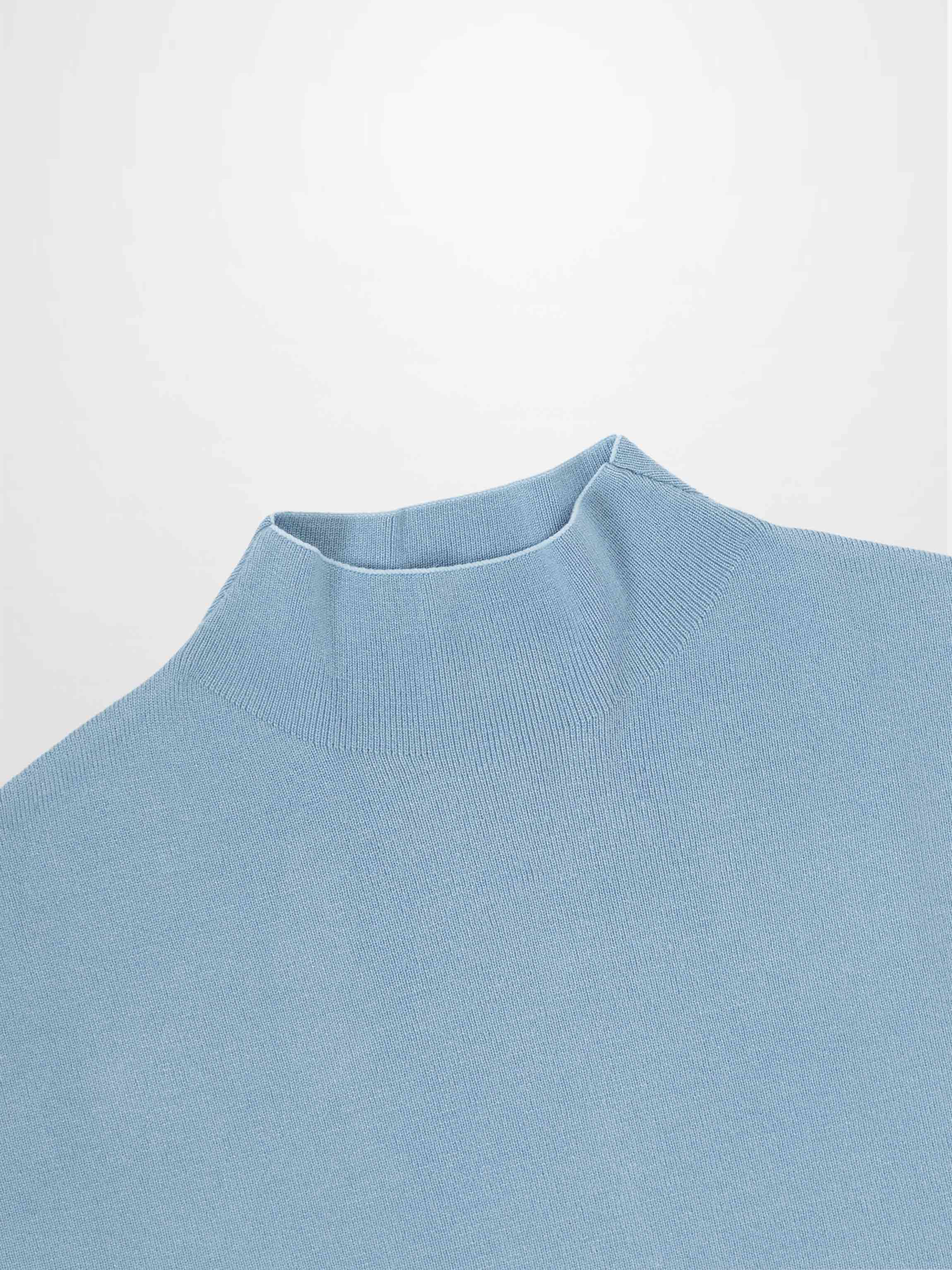 Mock Neck Thin Knit Sweater-Light Blue