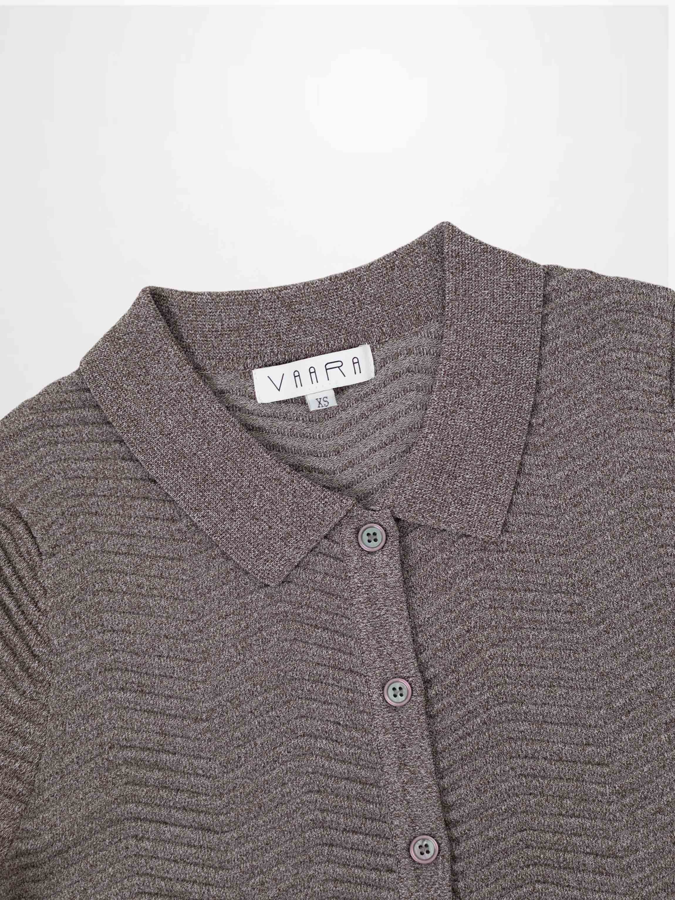 Wave Knit Cardigan-Heathered Brown