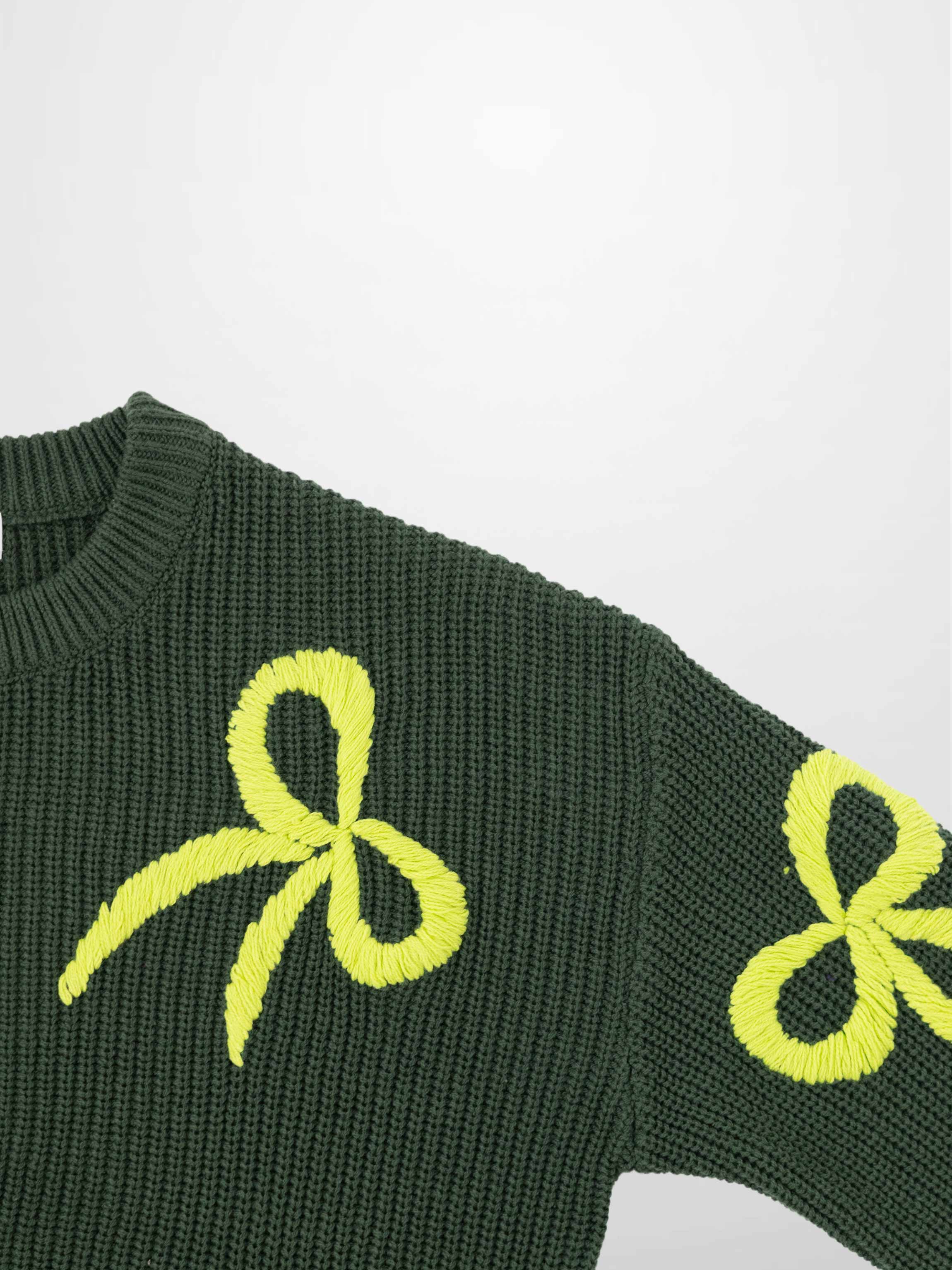 Bow Ribbon Sweater-Green/Lime
