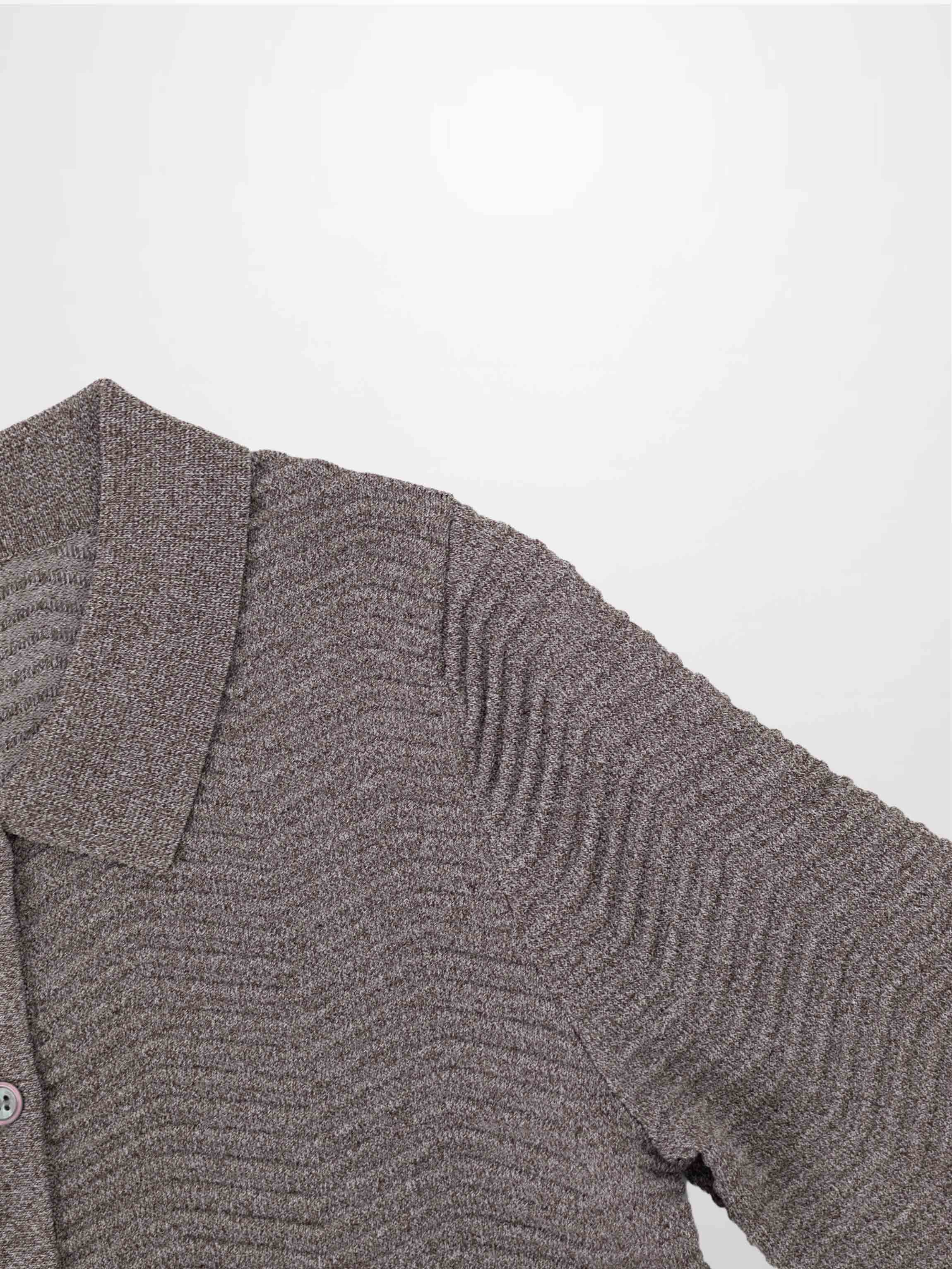 Wave Knit Cardigan-Heathered Brown