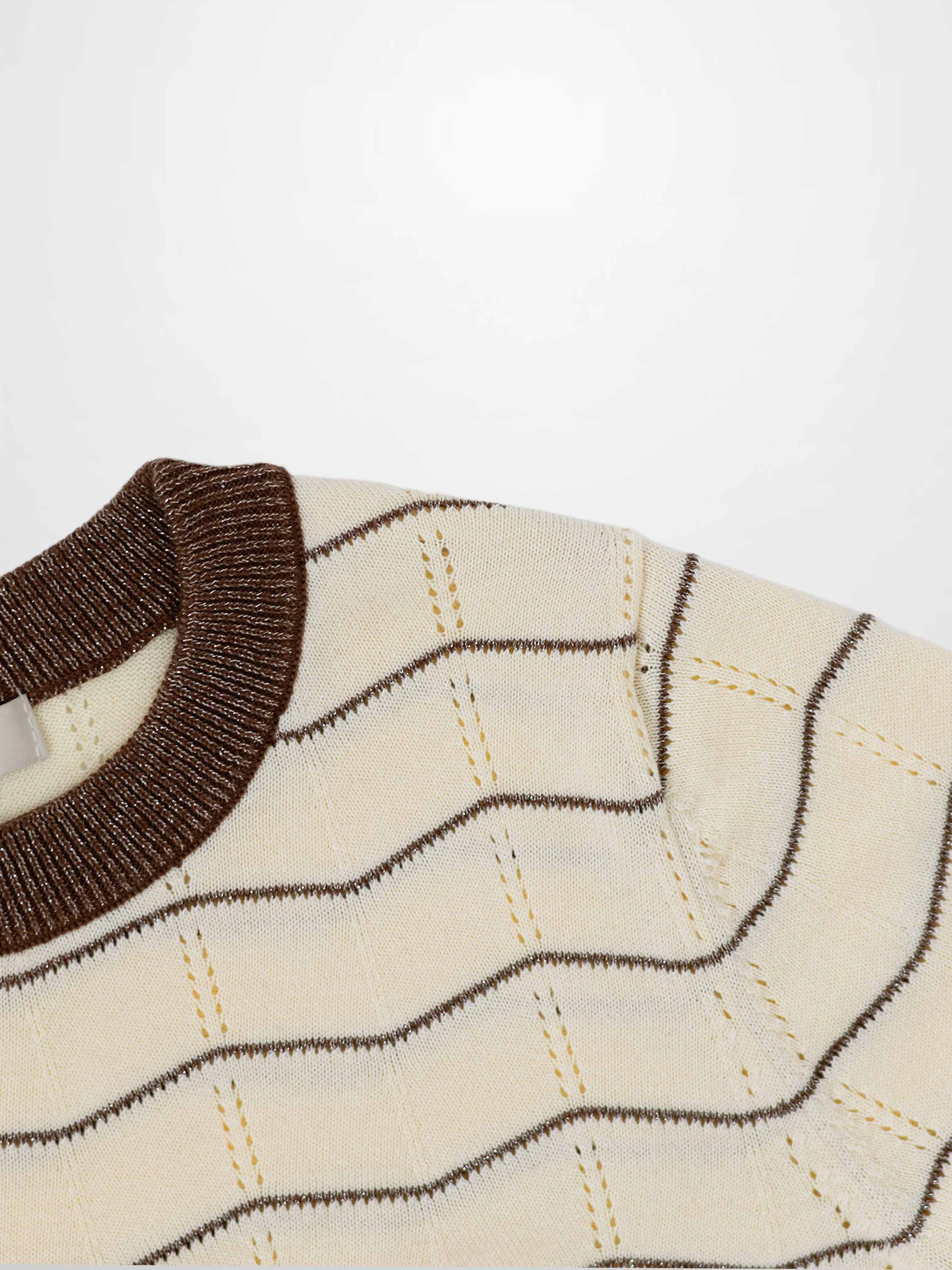 Lurex Striped Sweater-Cream/Brown