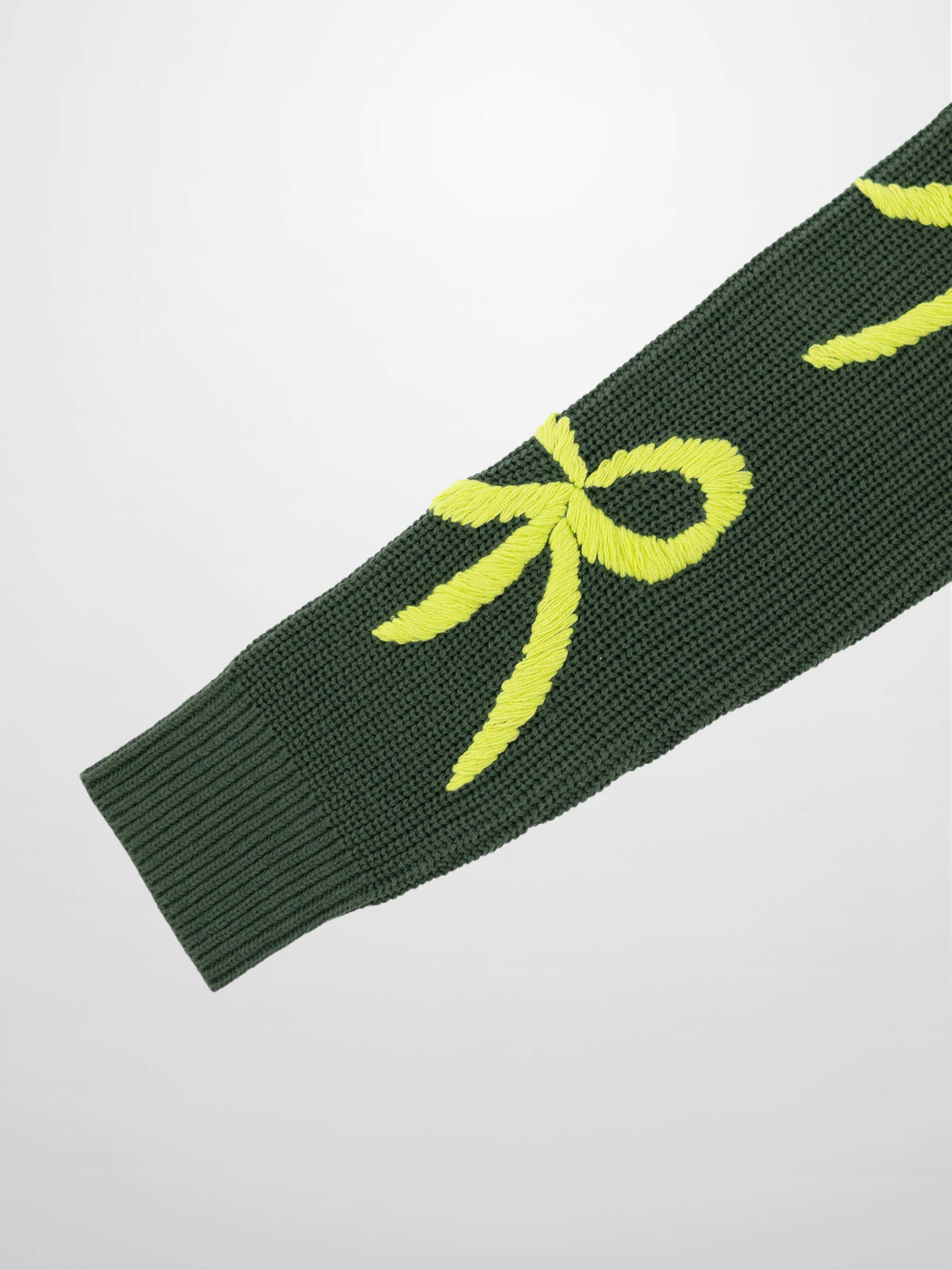 Bow Ribbon Sweater-Green/Lime