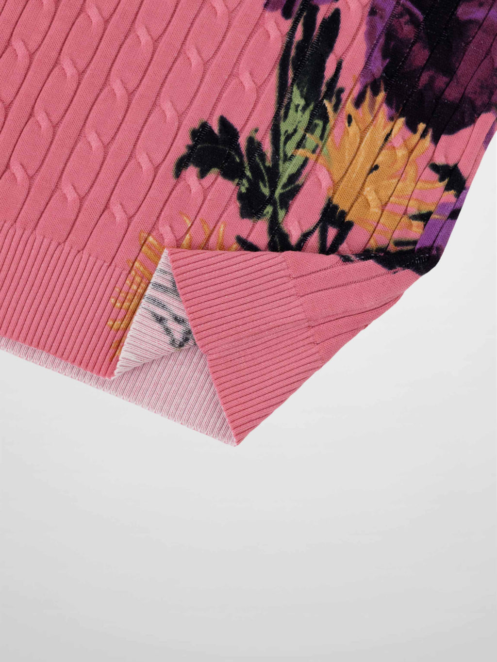 Printed Cable Sweater-Pink Flower