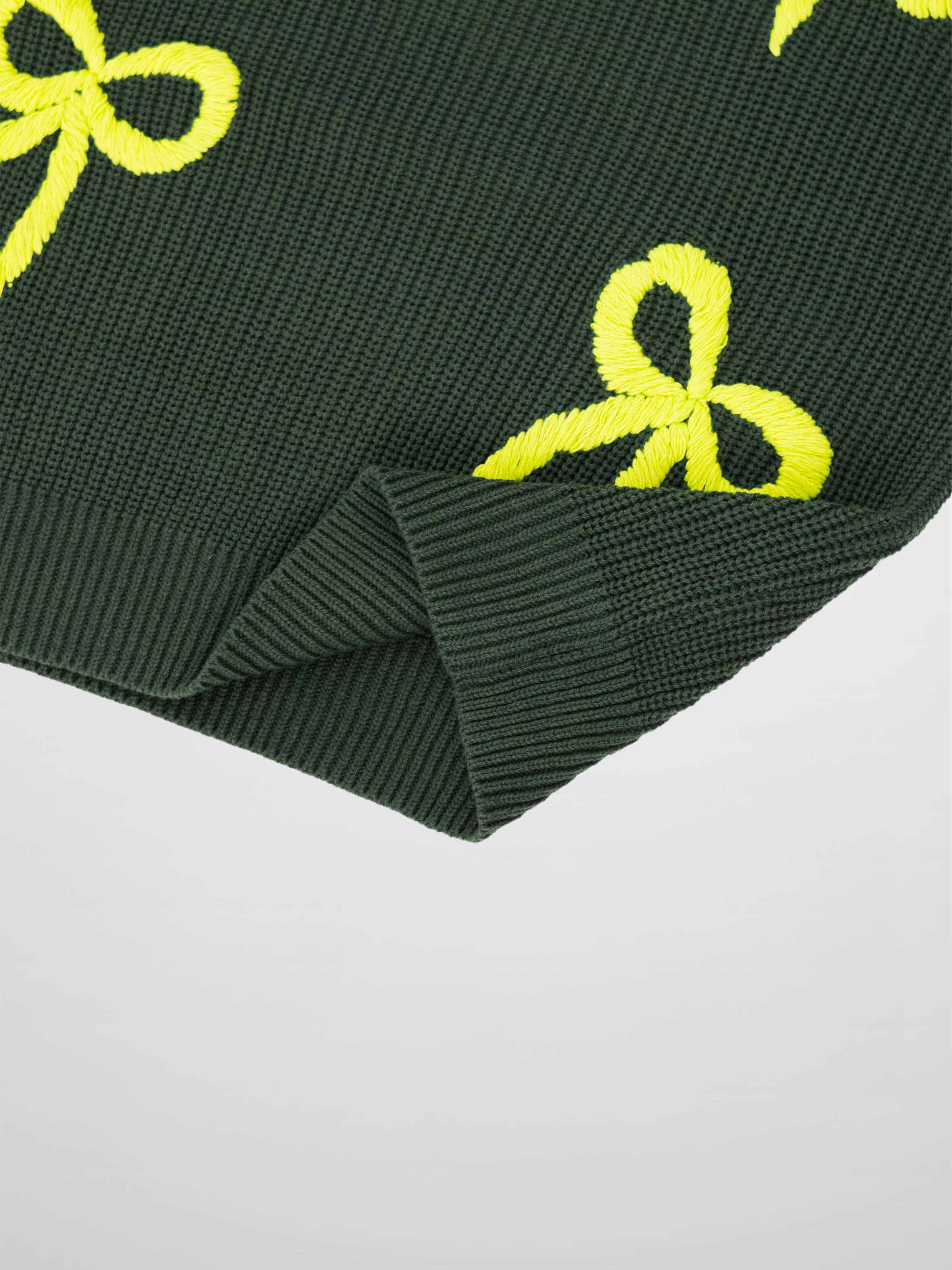 Bow Ribbon Sweater-Green/Lime