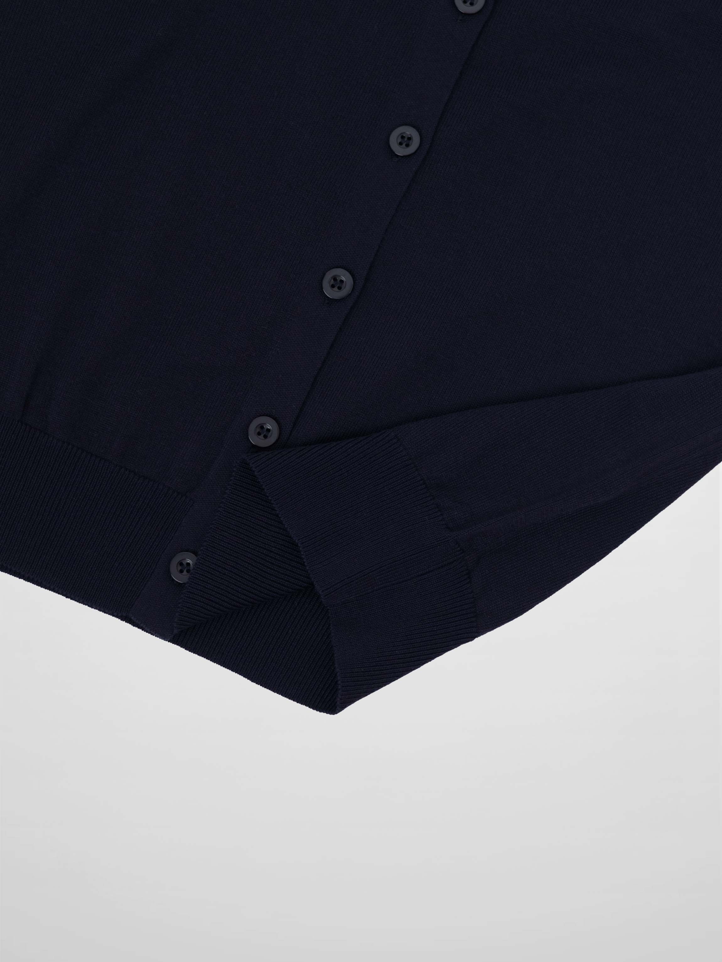 Wool Blend Collared Cardigan-Navy