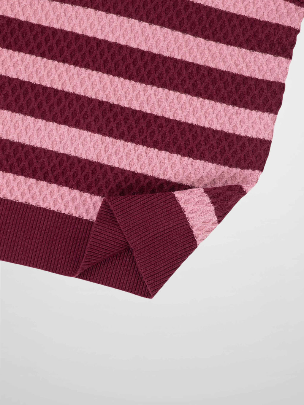 Laced Ruffle Collar Striped Sweater-Burgundy/Pink