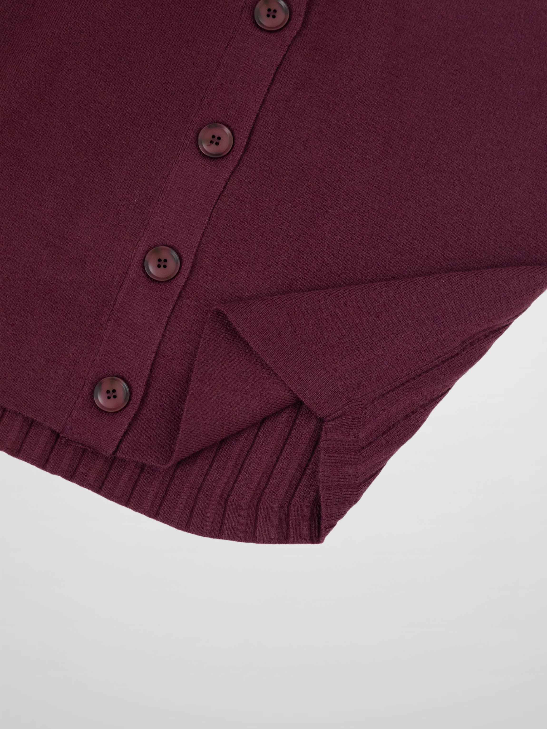 Back Wide Ribbed Cardigan Sweater-Burgundy
