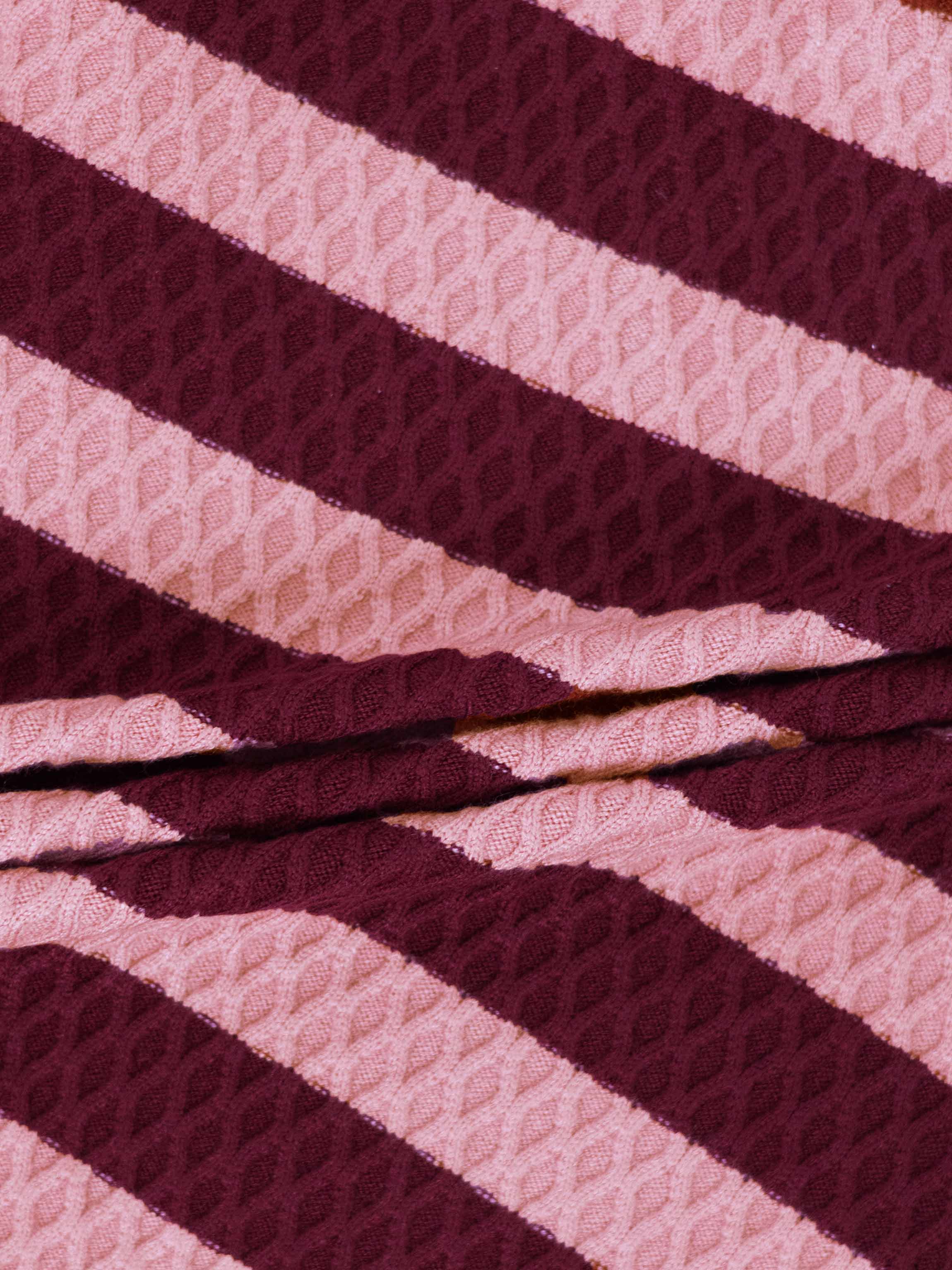 Laced Ruffle Collar Striped Sweater-Burgundy/Pink