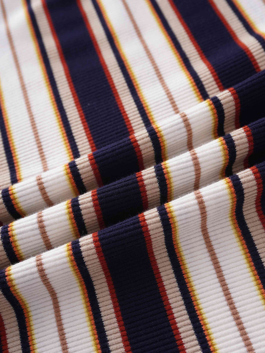 Striped Ribbed Turtleneck-Navy/Camel