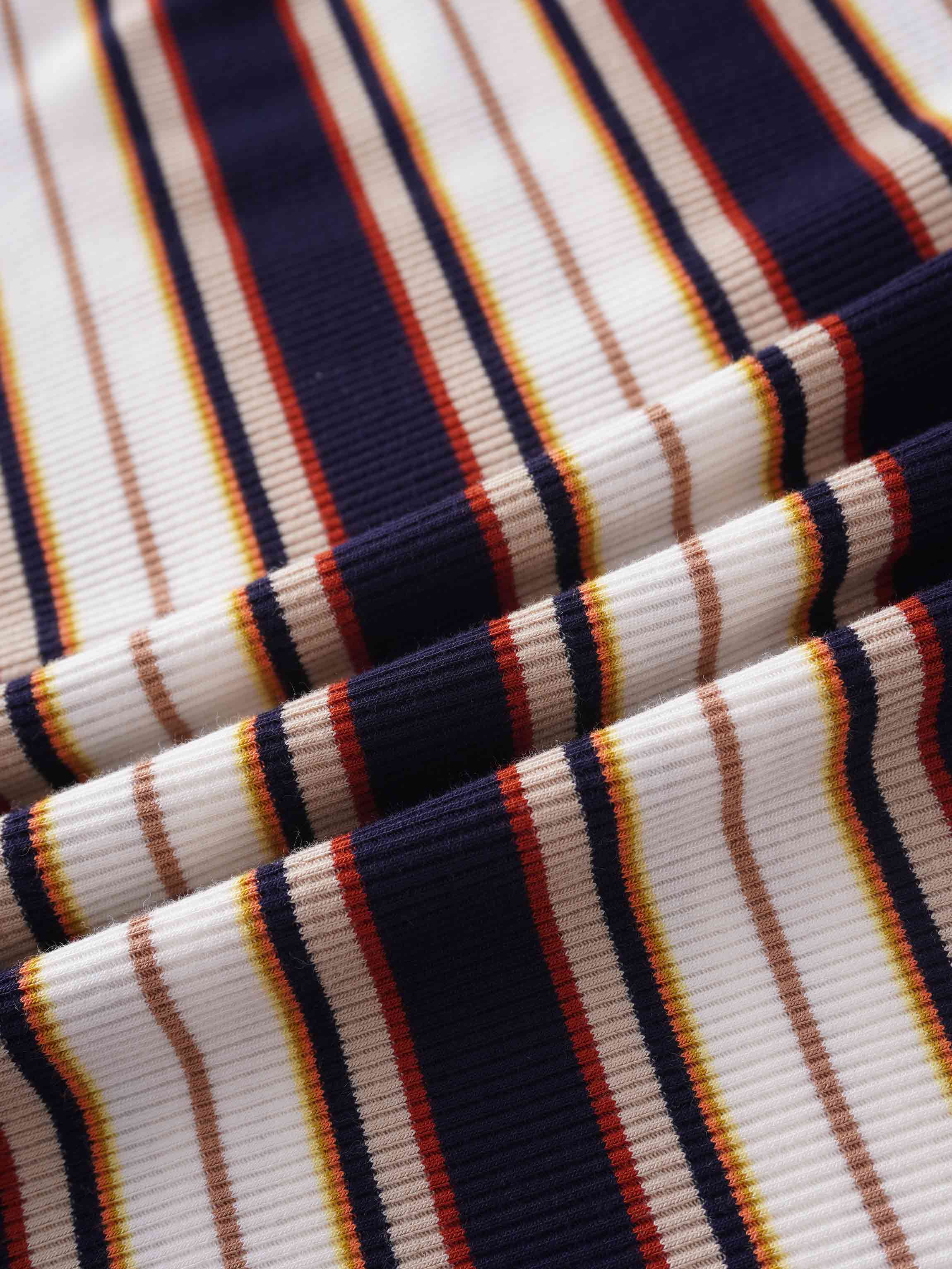 Striped Ribbed Turtleneck-Navy/Camel