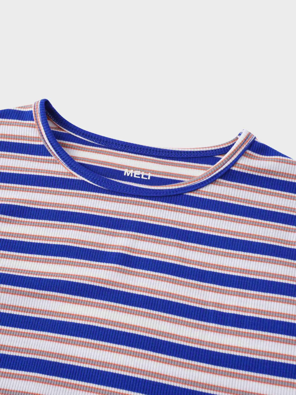Multi Striped Ribbed Crew-Cobalt Blue/Tan