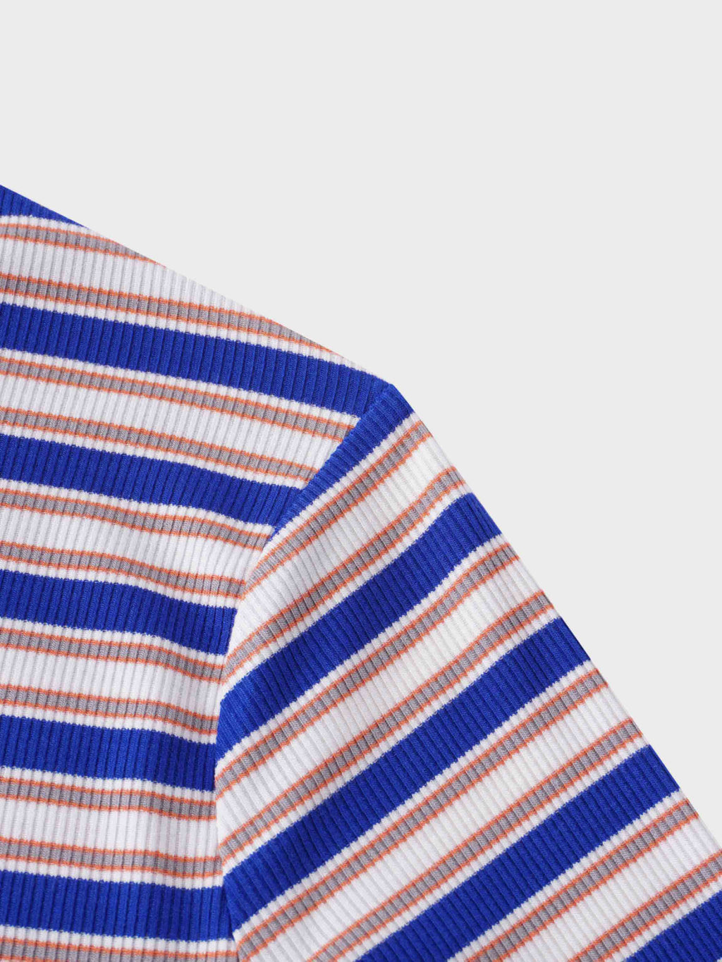 Multi Striped Ribbed Crew-Cobalt Blue/Tan