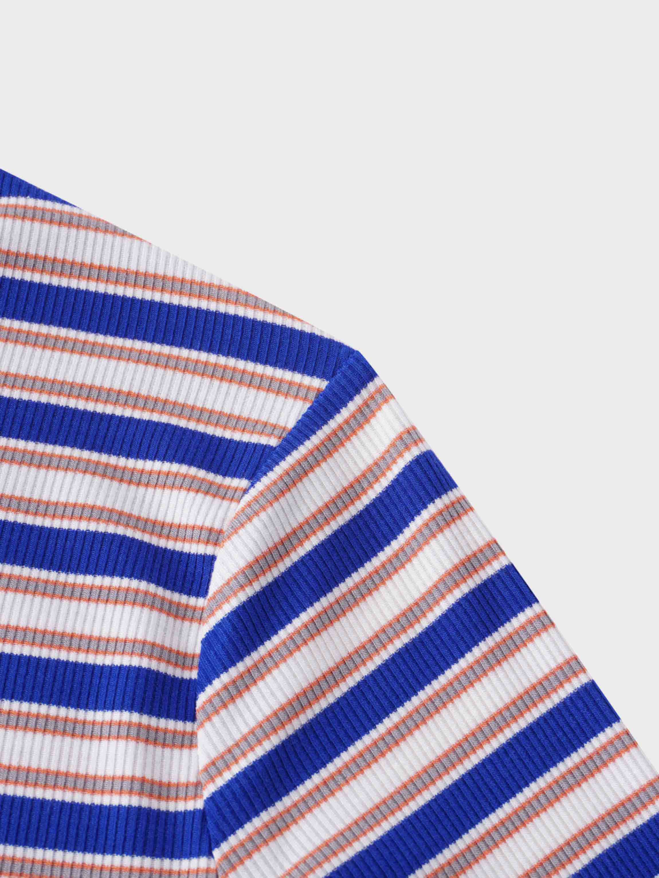 Multi Striped Ribbed Crew-Cobalt Blue/Tan